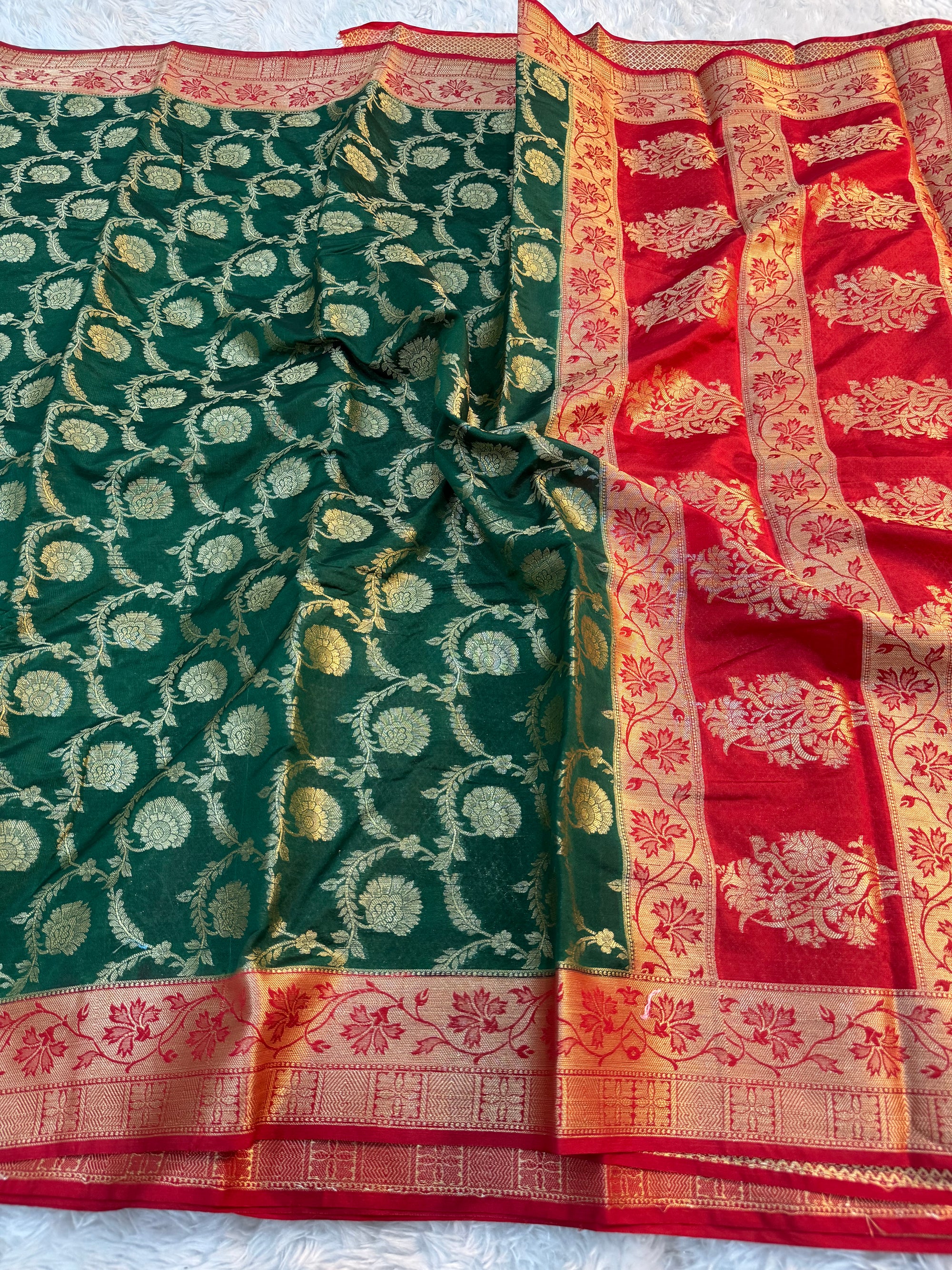 GREEN AND RANI SHADE GEORGETTE BANARASI SAREE