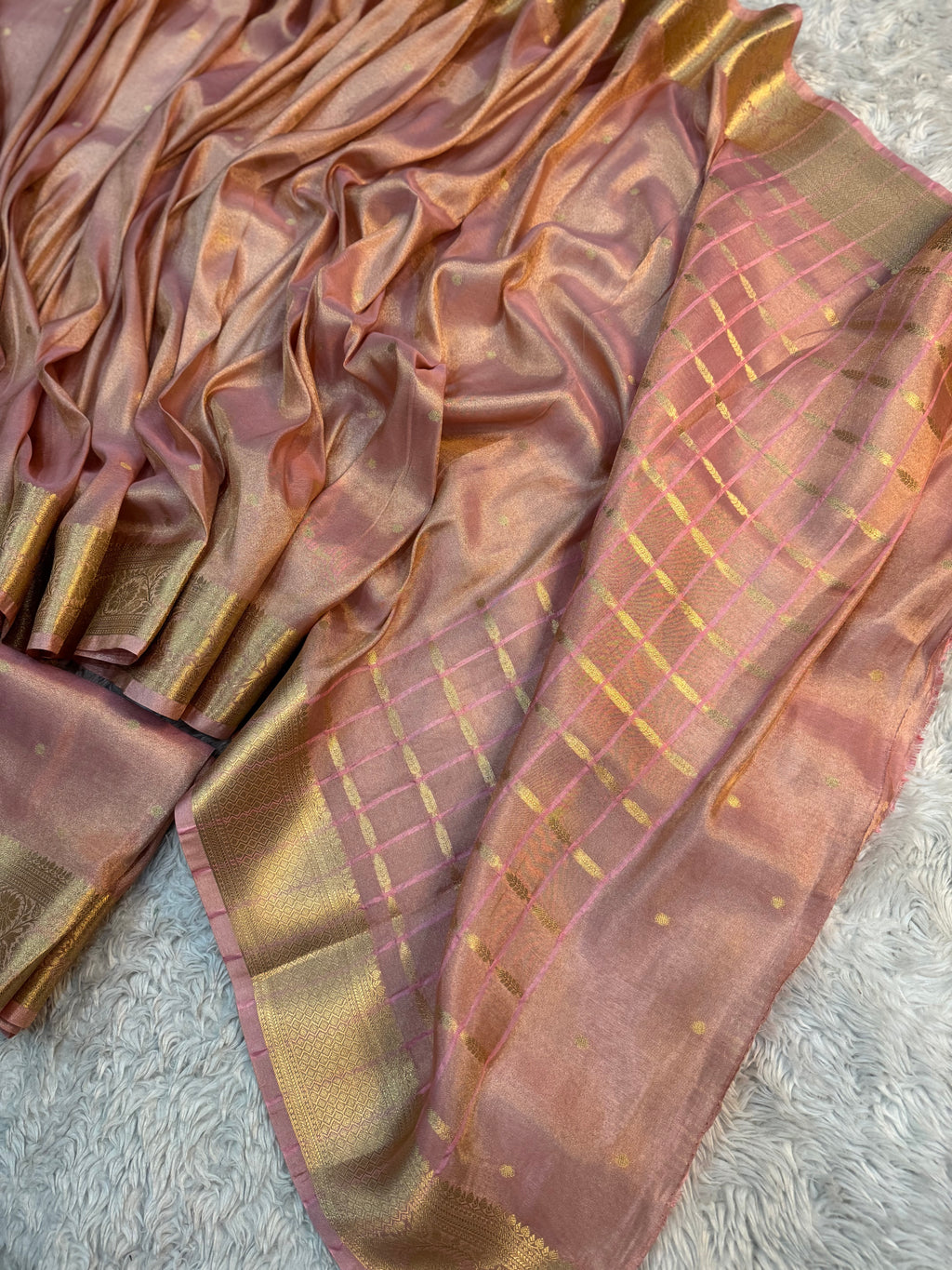 PREMIUM MAUVE PINK SHADE SOFT KATAN TISSUE SILK SAREE