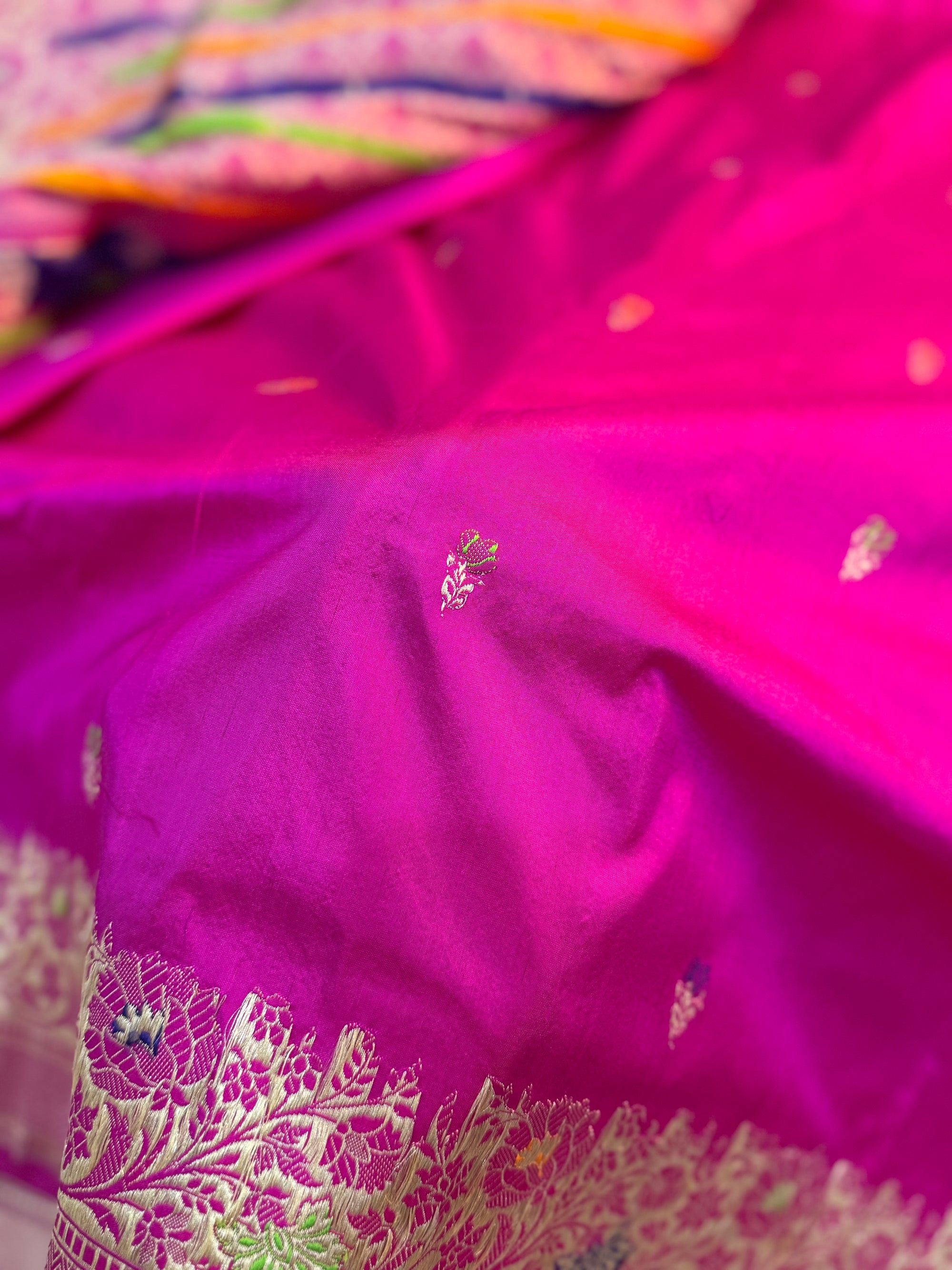 PURE RANI SHADE KATAN SILK KADHUWA BOOTI MEENAKARI SAREE