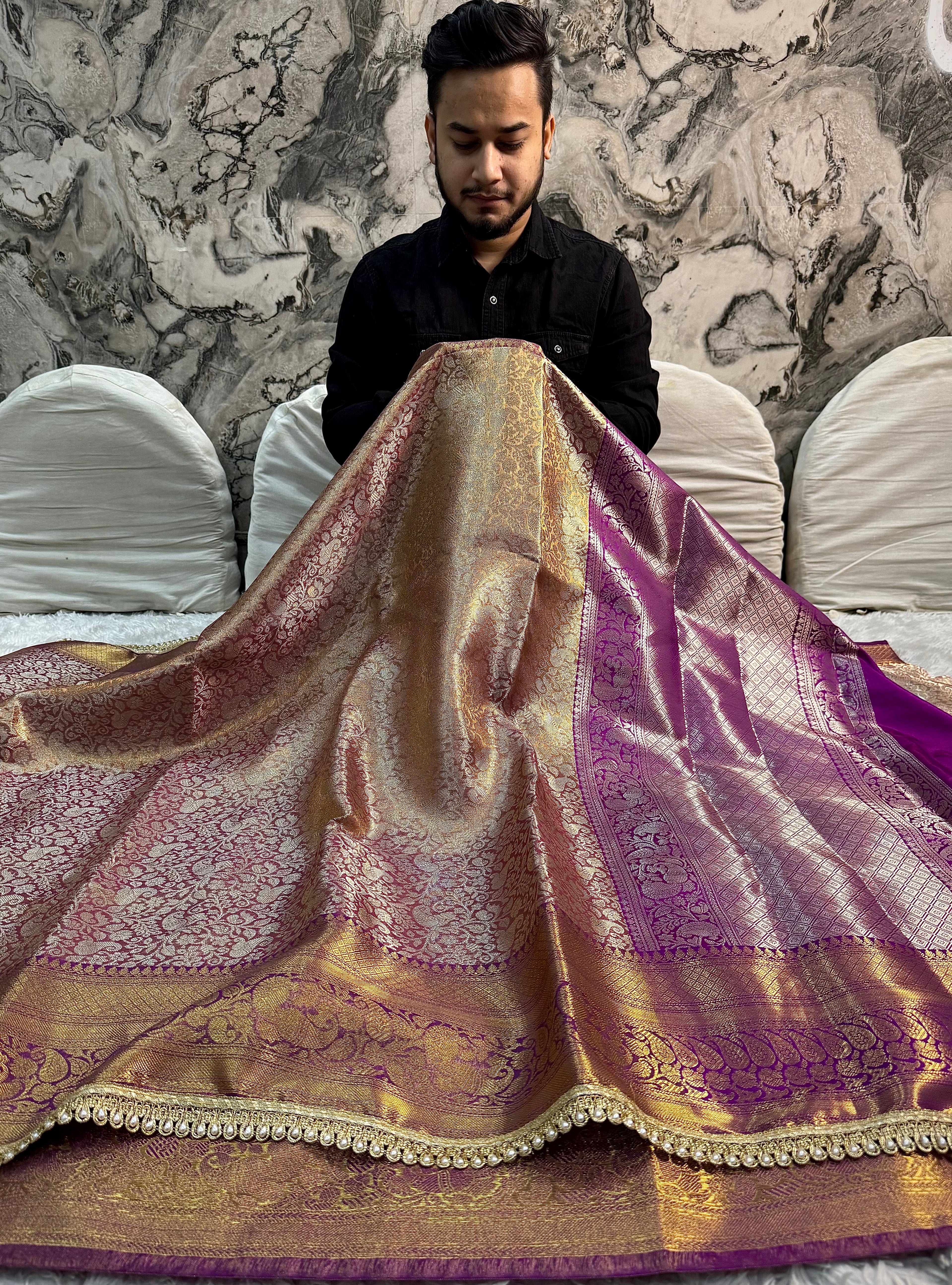 PREMIUM PURPLE AND GOLD KANJIVERAM SILK DESIGNER SAREE