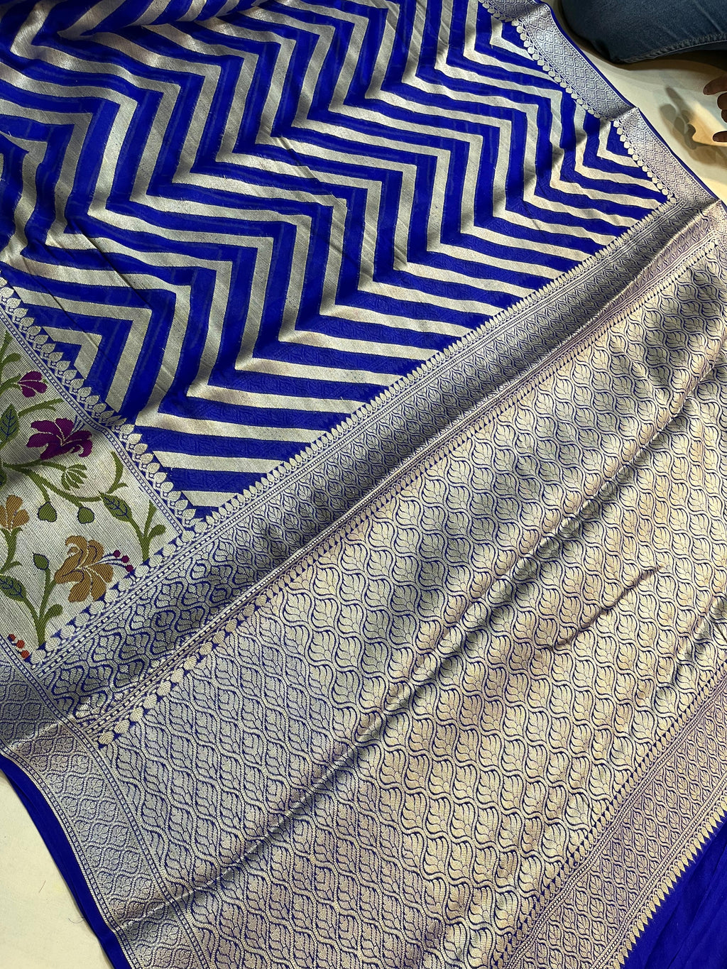 PREMIUM BLUE SHADE PURE KHADDI GEORGETTE SILK SAREE