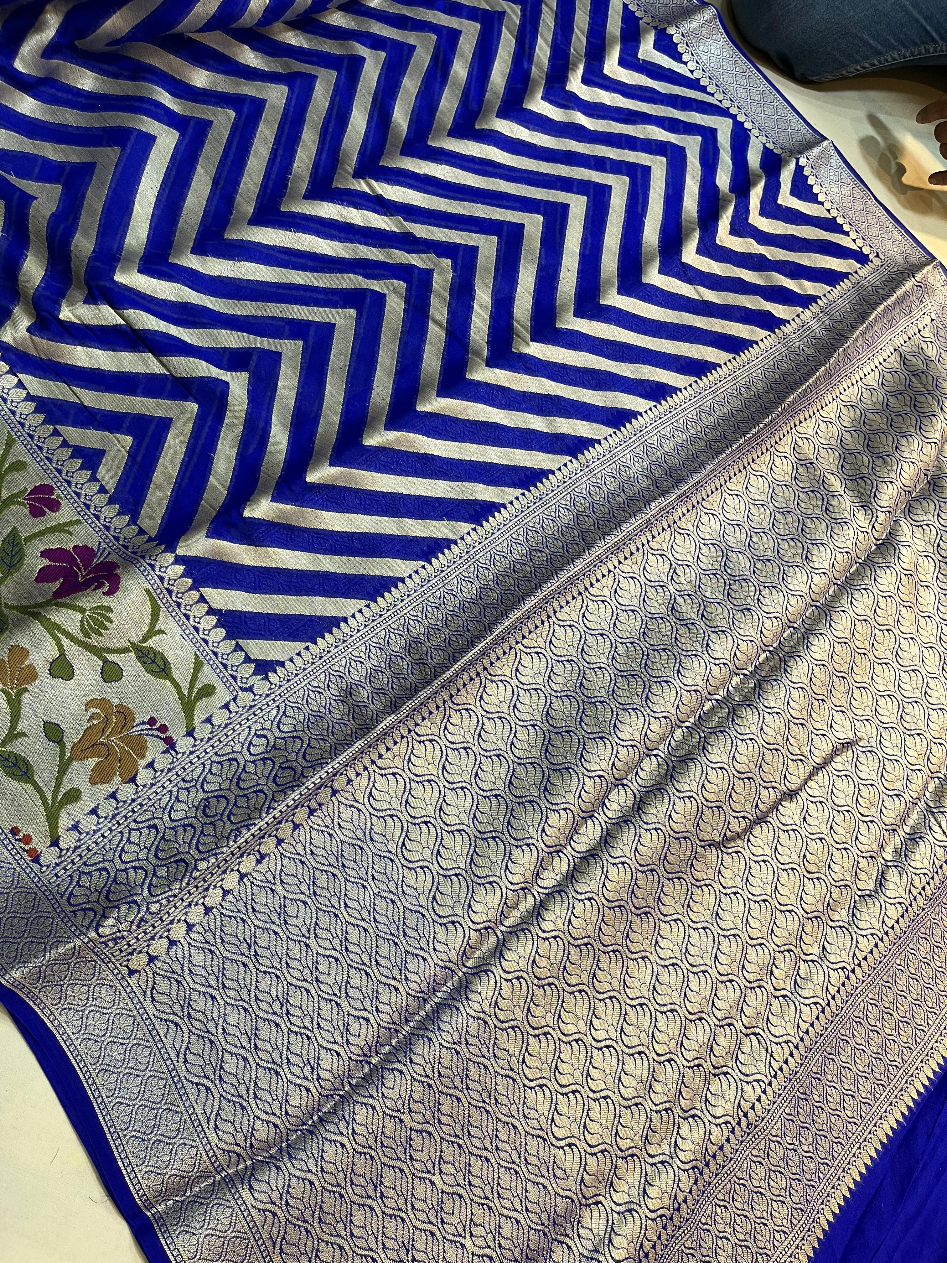 PREMIUM BLUE SHADE PURE KHADDI GEORGETTE SILK SAREE
