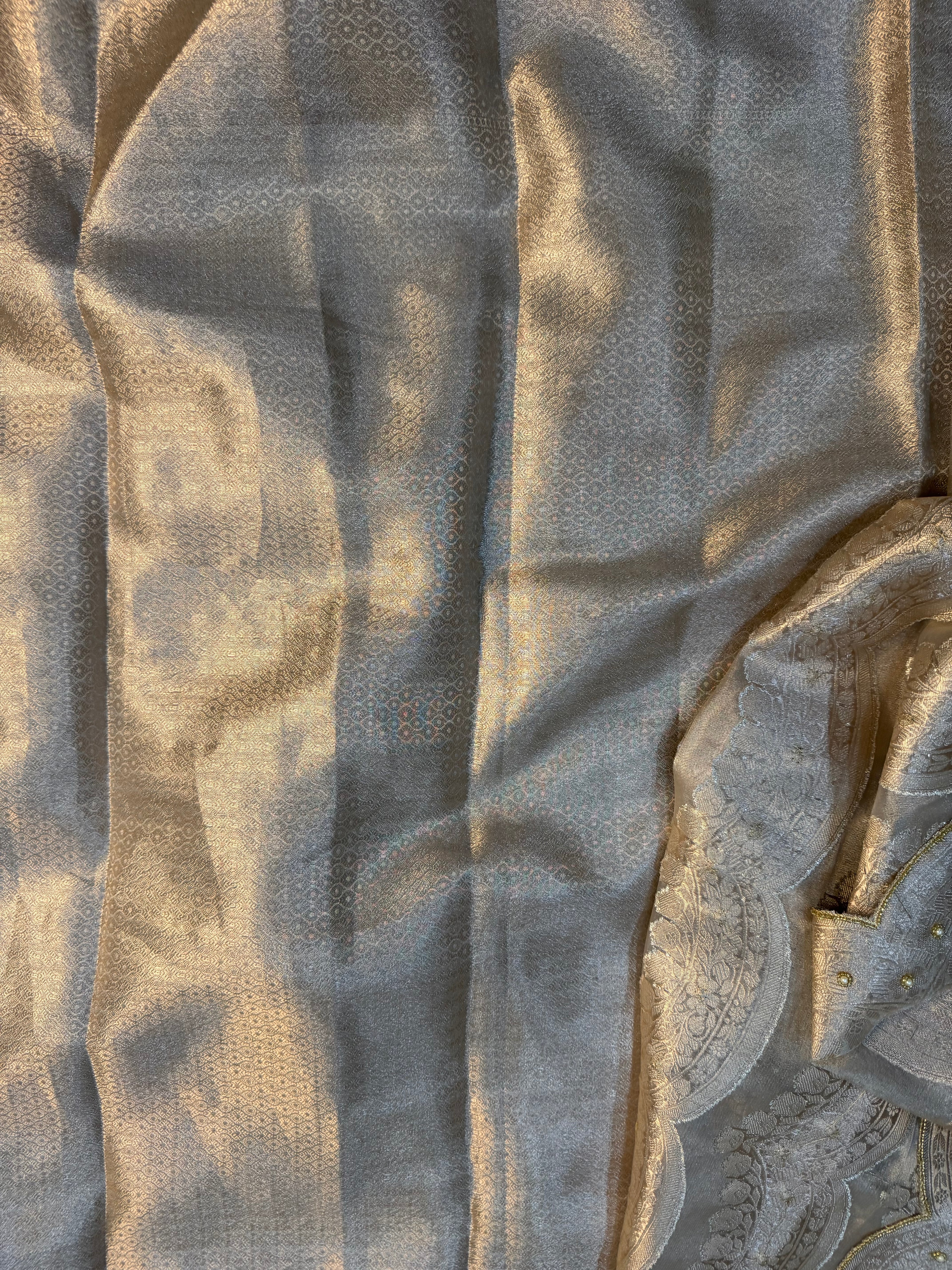PREMIUM IVORY SHADE HANDWORK TISSUE SILK CUTWORK SAREE
