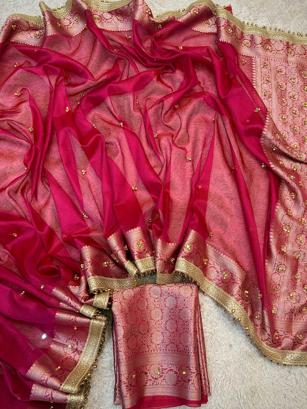 PREMIUM GHUNGROO WORK SOFT BANARASI TISSUE SILK DESIGNER SAREE