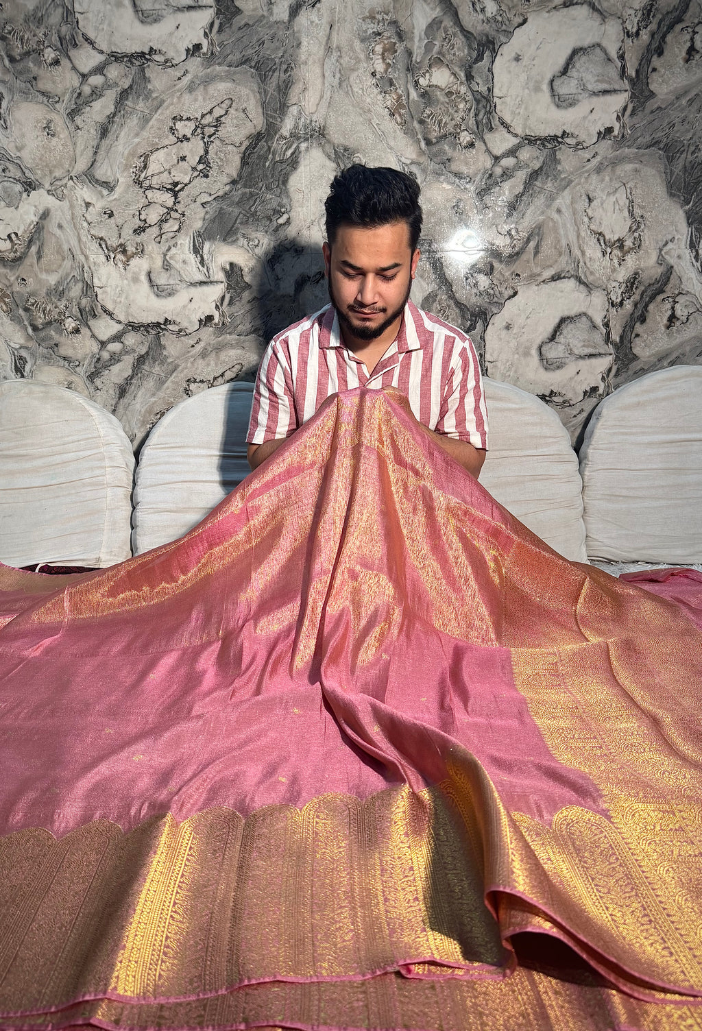 PREMIUM MAUVE PINK SHADE SOFT KATAN TISSUE SILK SAREE