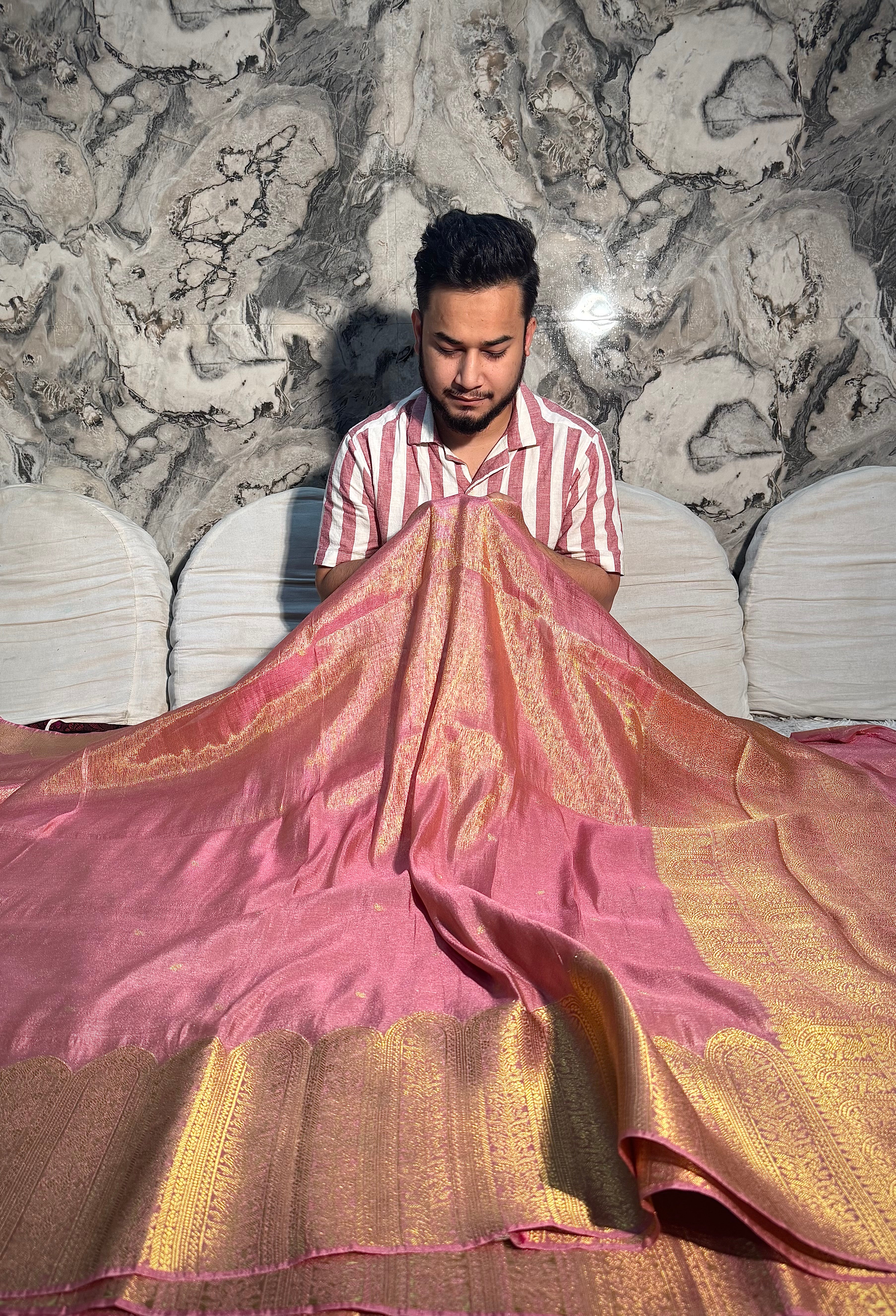 PREMIUM MAUVE PINK SHADE SOFT KATAN TISSUE SILK SAREE