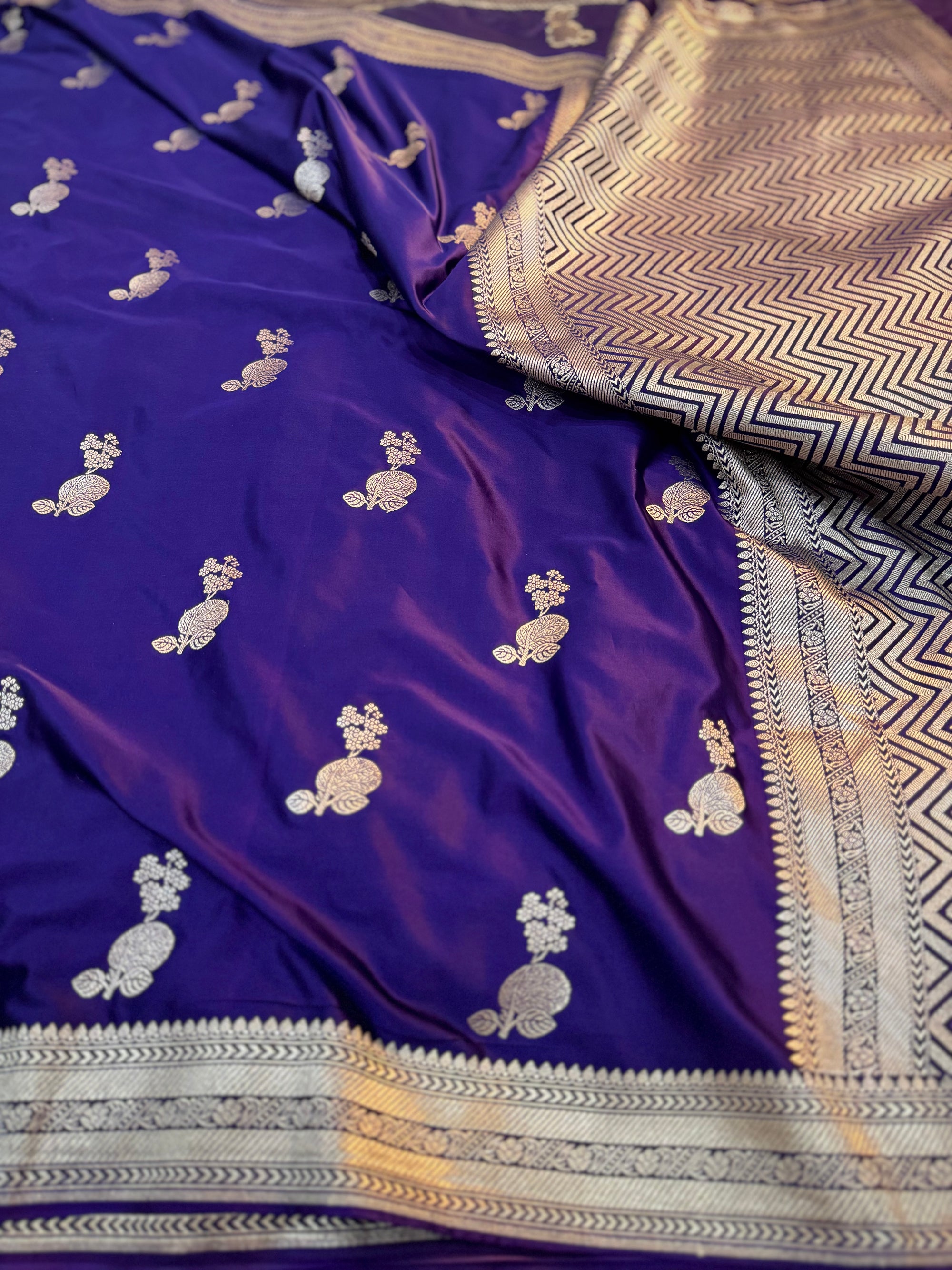 PREMIUM DEEP PURPLE SHADE SATIN MASHRU KATAN SILK SAREE