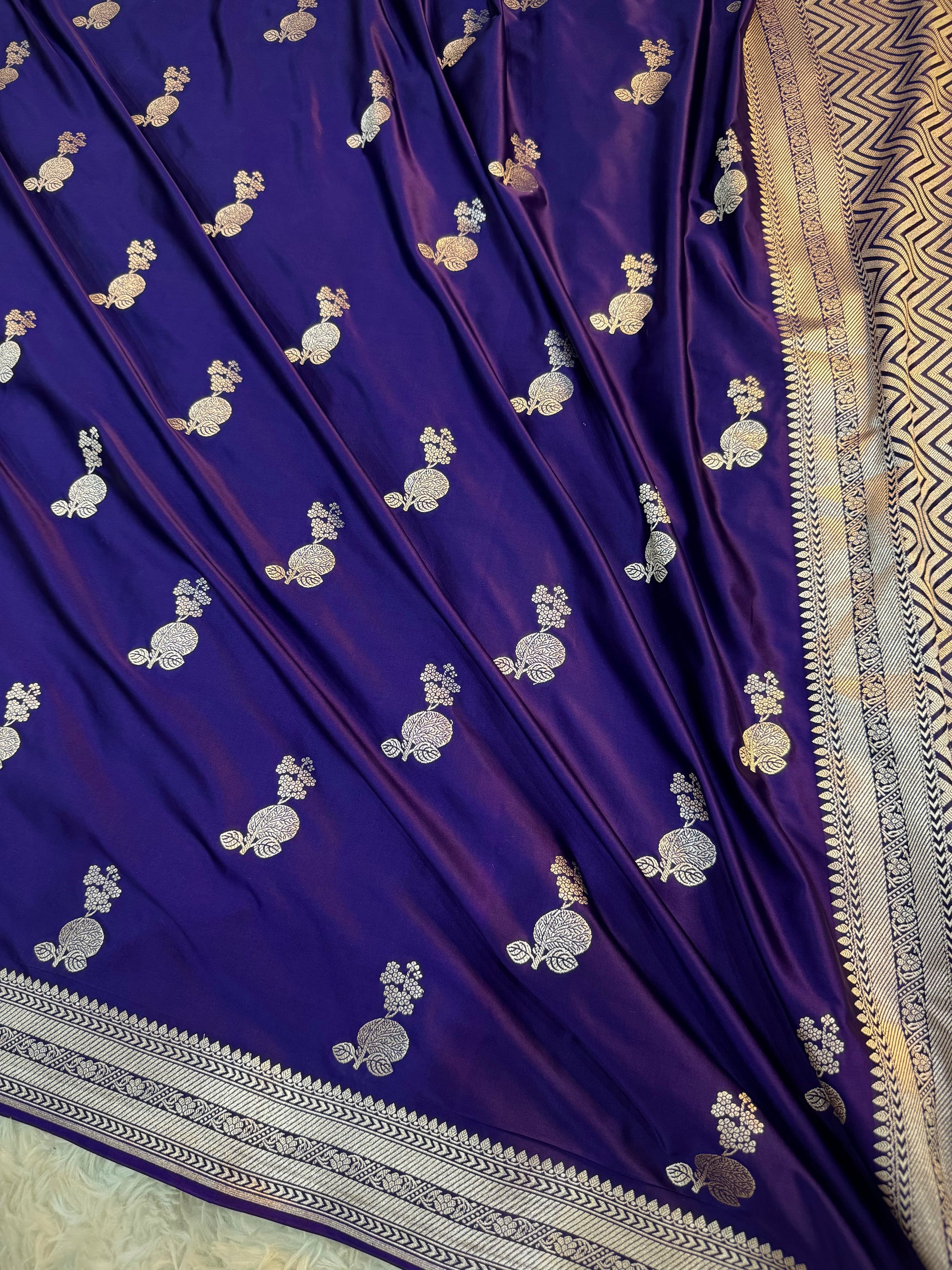 PREMIUM DEEP PURPLE SHADE SATIN MASHRU KATAN SILK SAREE