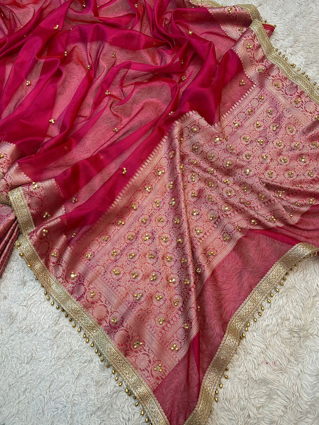 PREMIUM GHUNGROO WORK SOFT BANARASI TISSUE SILK DESIGNER SAREE
