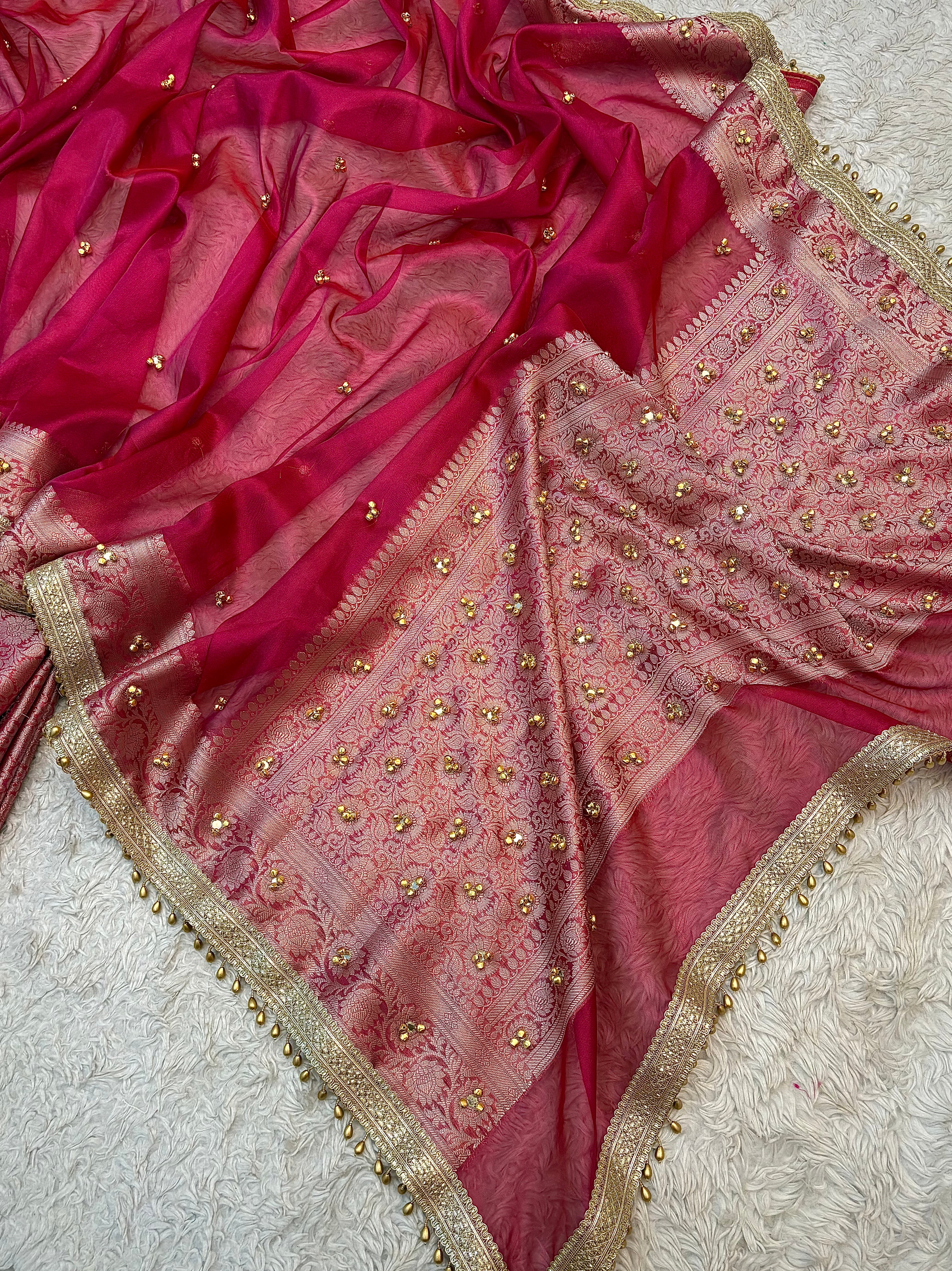 PREMIUM GHUNGROO WORK SOFT BANARASI TISSUE SILK DESIGNER SAREE