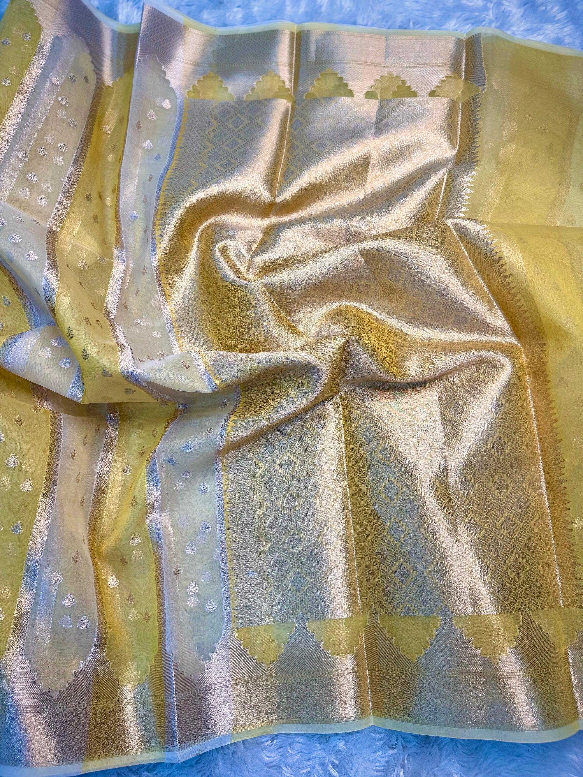 PREMIUM YELLOW SHADE KORA ORGANZA SILK SAREE