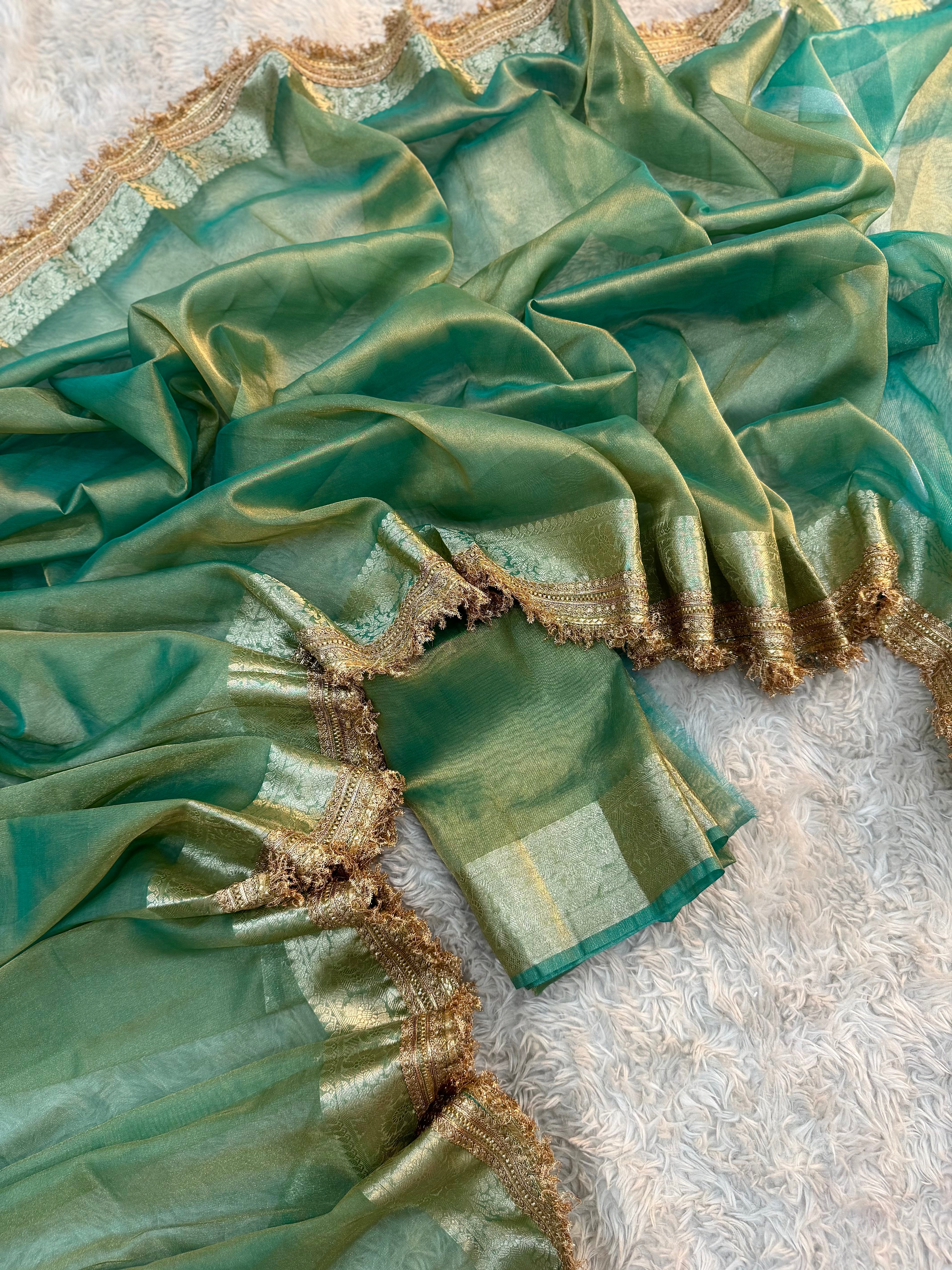 JANHVI KAPOOR INSPIRED SEA GREEN  DESIGNER TISSUE SILK SAREE