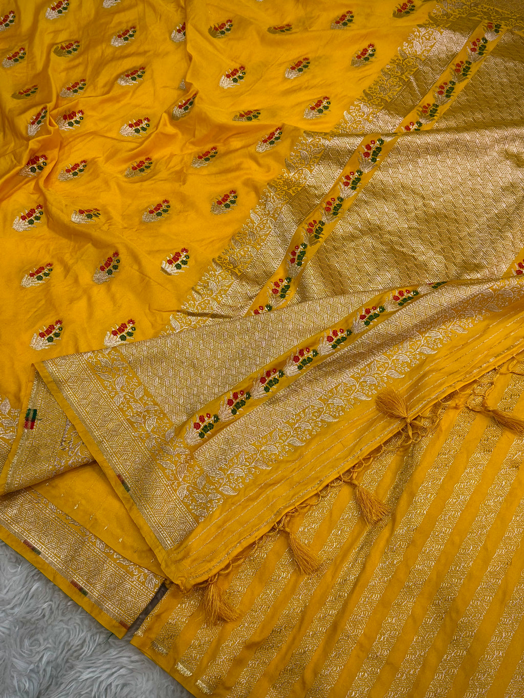 PREMIUM HALDI YELLOW SHADE SATIN MASHRU KATAN SILK SAREE