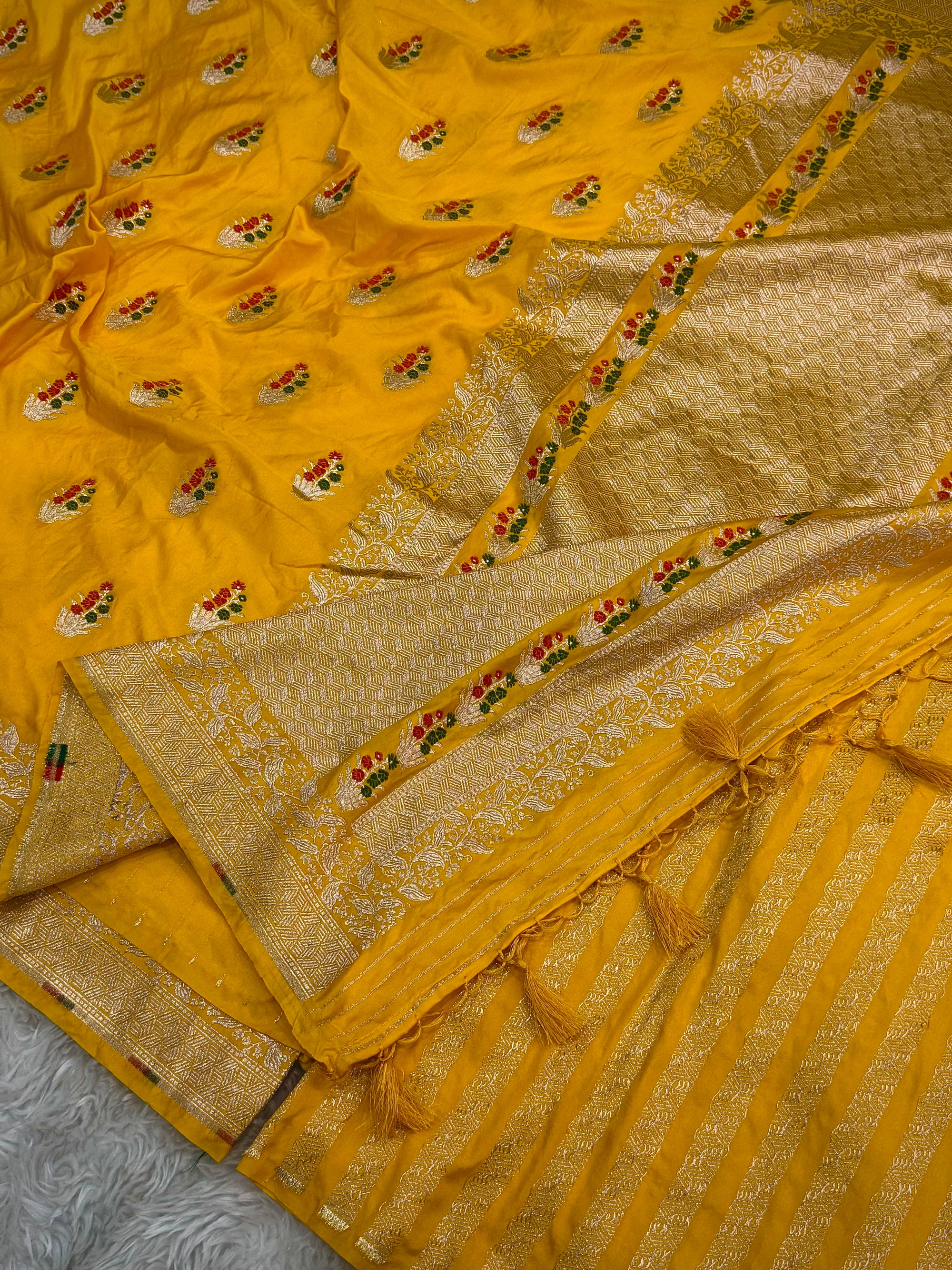 PREMIUM HALDI YELLOW SHADE SATIN MASHRU KATAN SILK SAREE