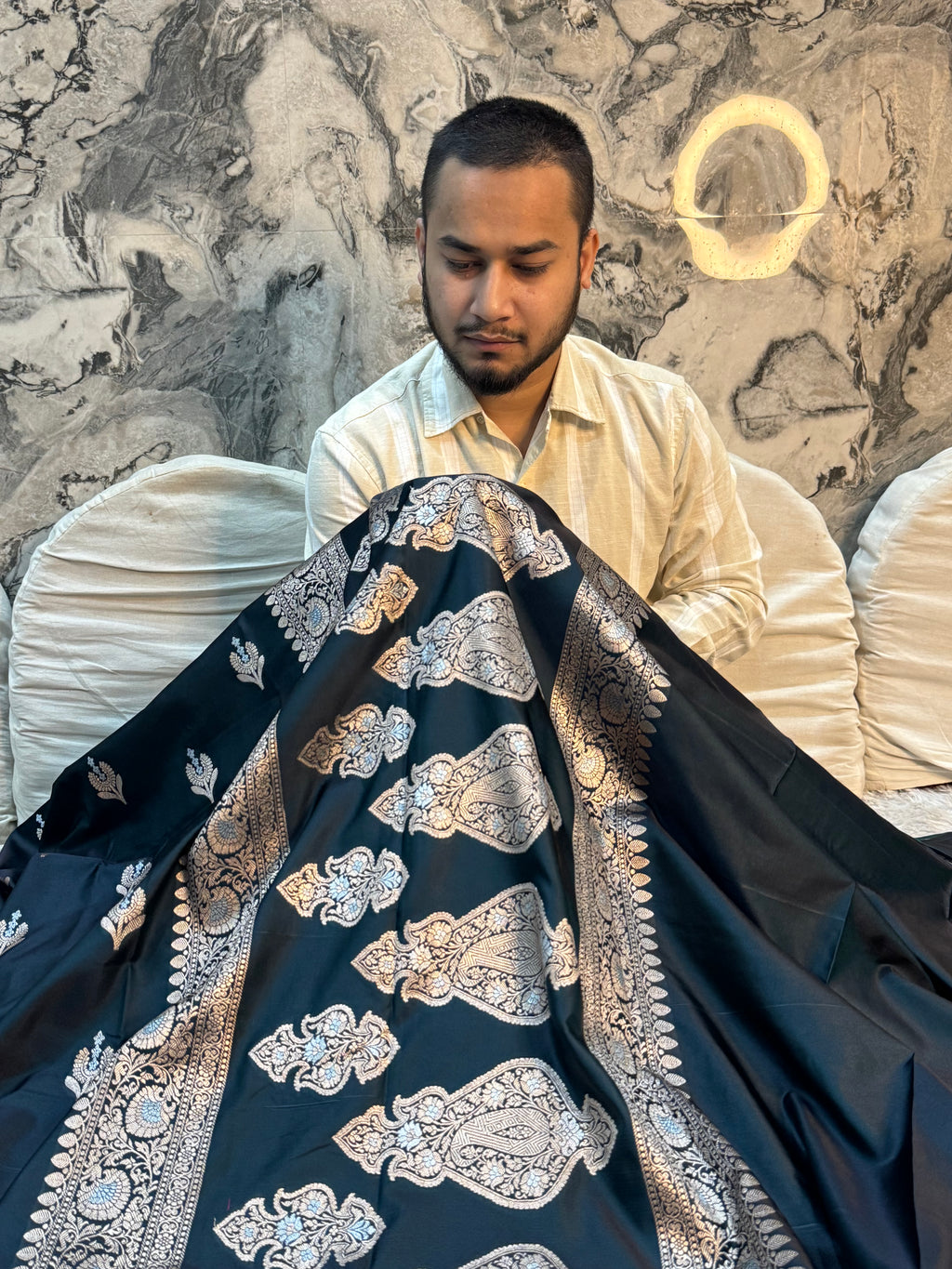 PREMIUM GERMAN BLUE SHADE MASHRU KATAN SILK SAREE