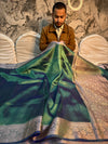 EXCLUSIVE PEACOCK GREEN SHADE SOFT TISSUE SILK SAREE