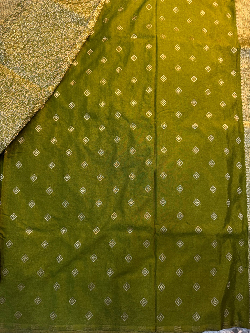 MAHENDI GREEN SHADE CHINON GEORGETTE SILK MEENAKARI SAREE
