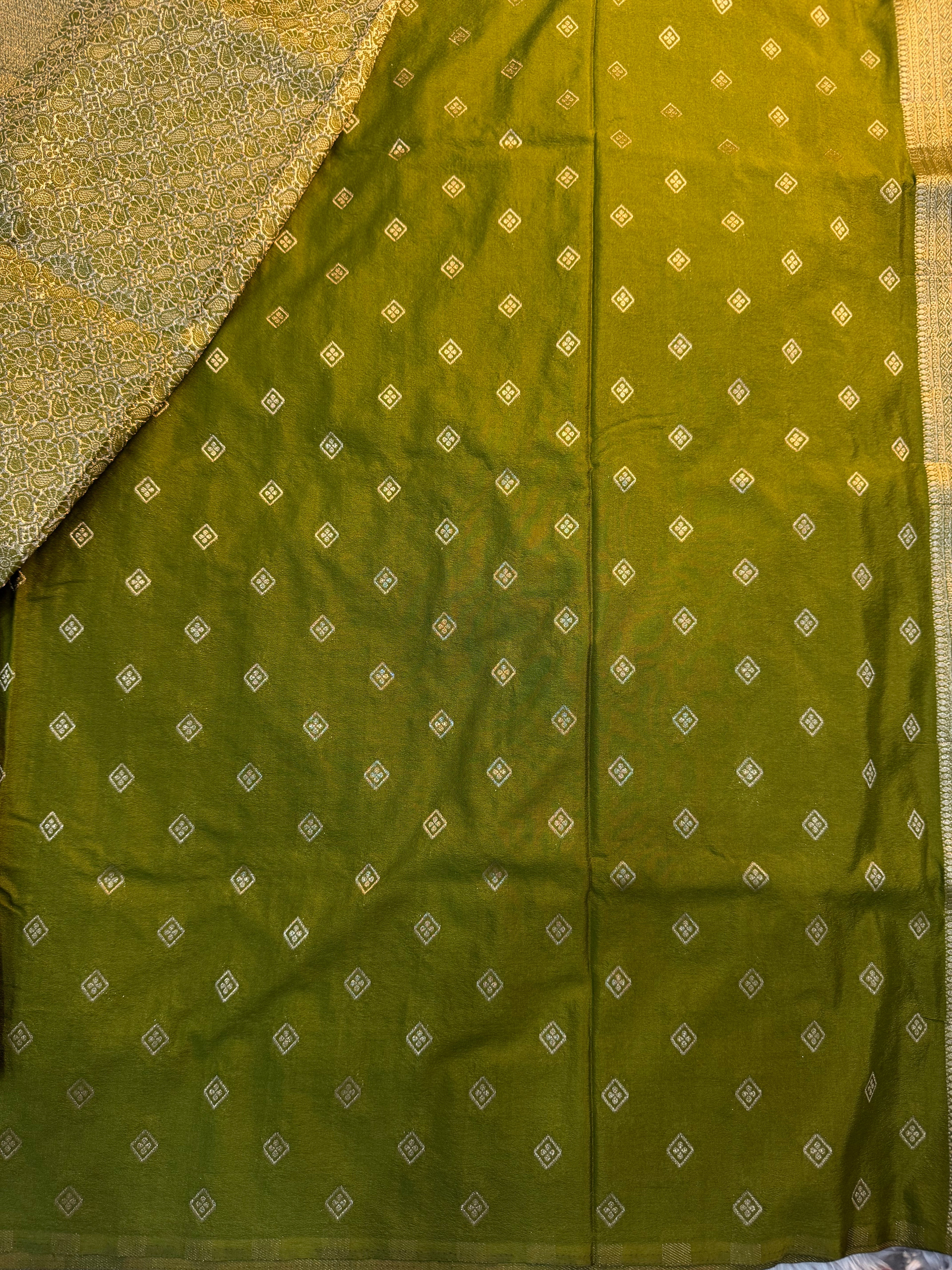 MAHENDI GREEN SHADE CHINON GEORGETTE SILK MEENAKARI SAREE