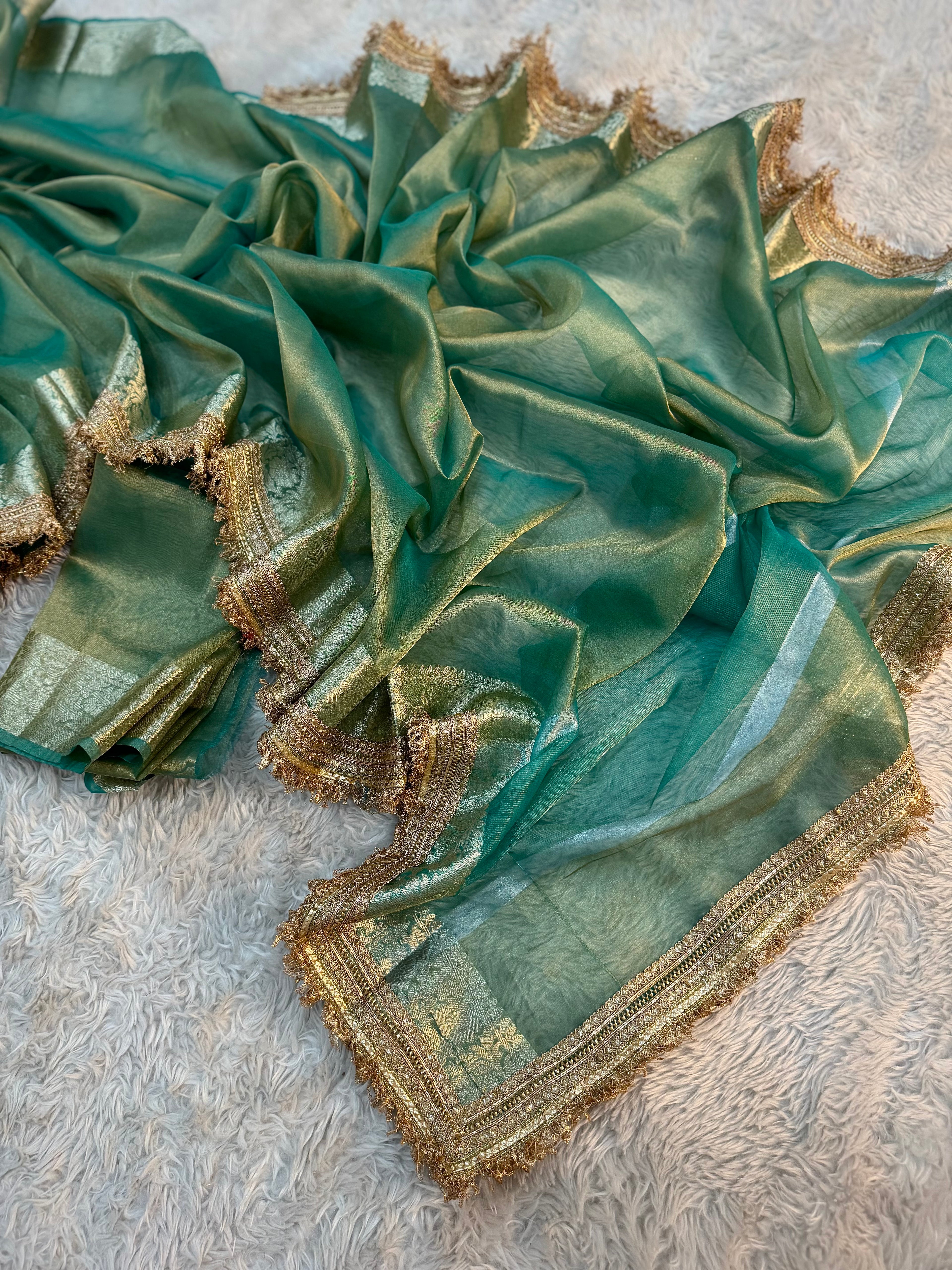 JANHVI KAPOOR INSPIRED SEA GREEN  DESIGNER TISSUE SILK SAREE