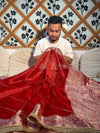 EXCLUSIVE BRIDAL RED SHADE SOFT TISSUE SILK MIRROR WORK DESIGNER SAREE