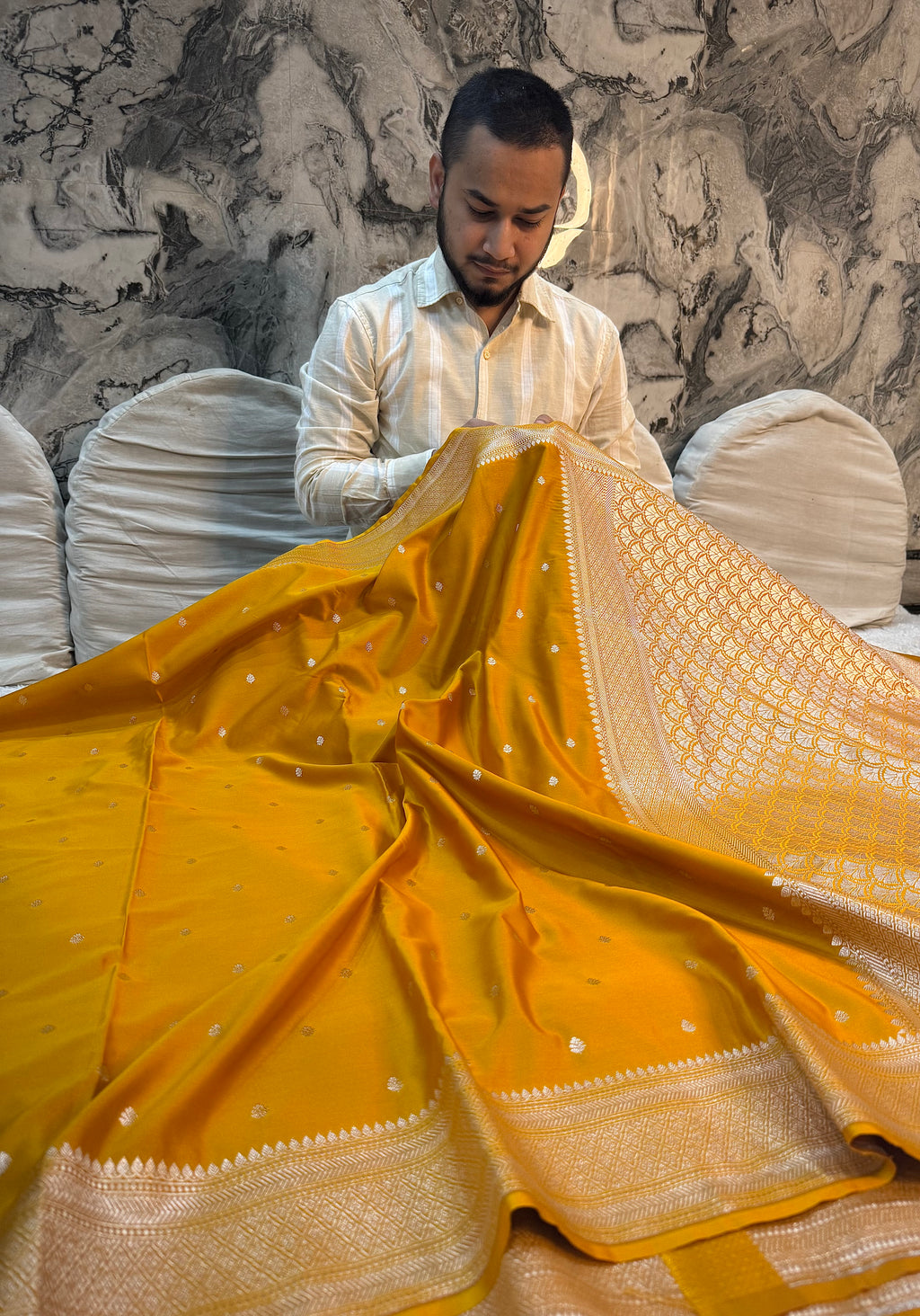 PREMIUM MUSTARD SHADE MASHRU KATAN SILK SAREE