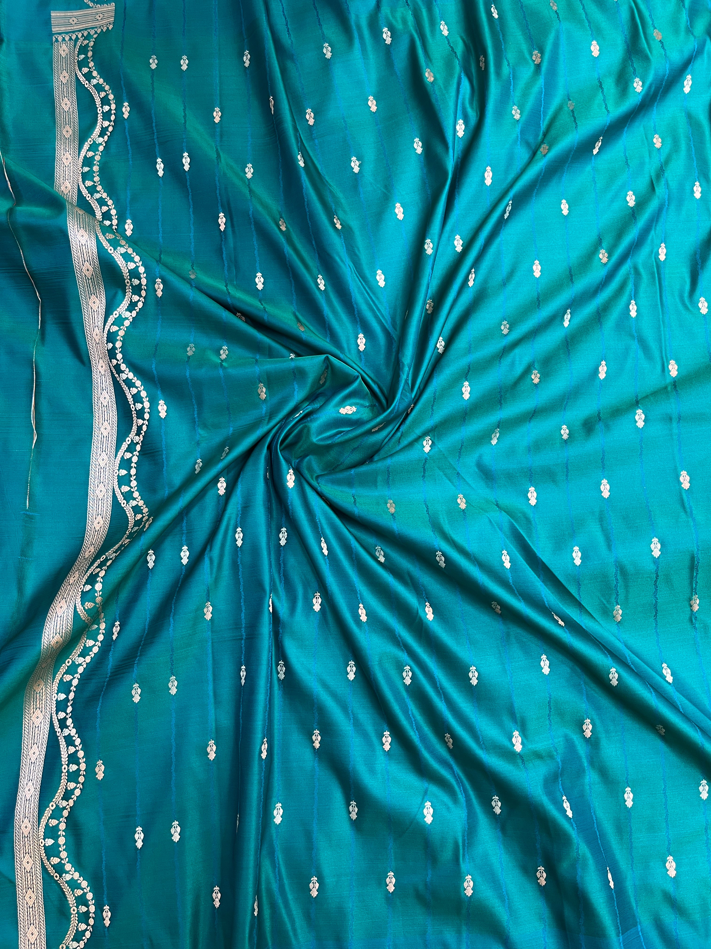 PREMIUM TEAL BLUE SHADE MASHRU KATAN SILK SAREE