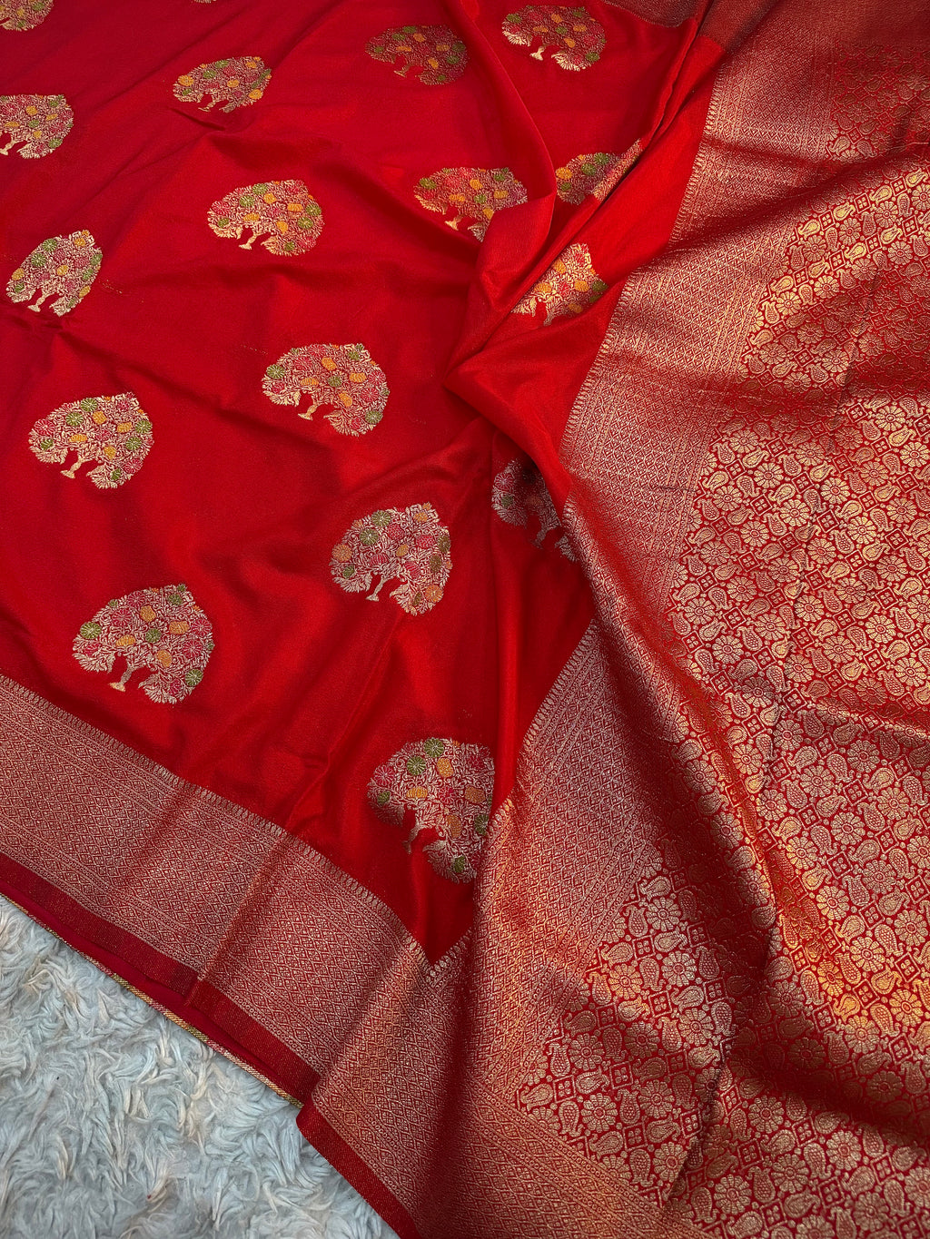 RED SHADE CHINON GEORGETTE SILK MEENAKARI SAREE