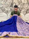 EXCLUSIVE ROYAL BLUE SHADE SOFT TISSUE SILK MIRROR WORK DESIGNER SAREE