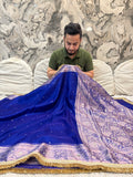 EXCLUSIVE ROYAL BLUE SHADE SOFT TISSUE SILK MIRROR WORK DESIGNER SAREE