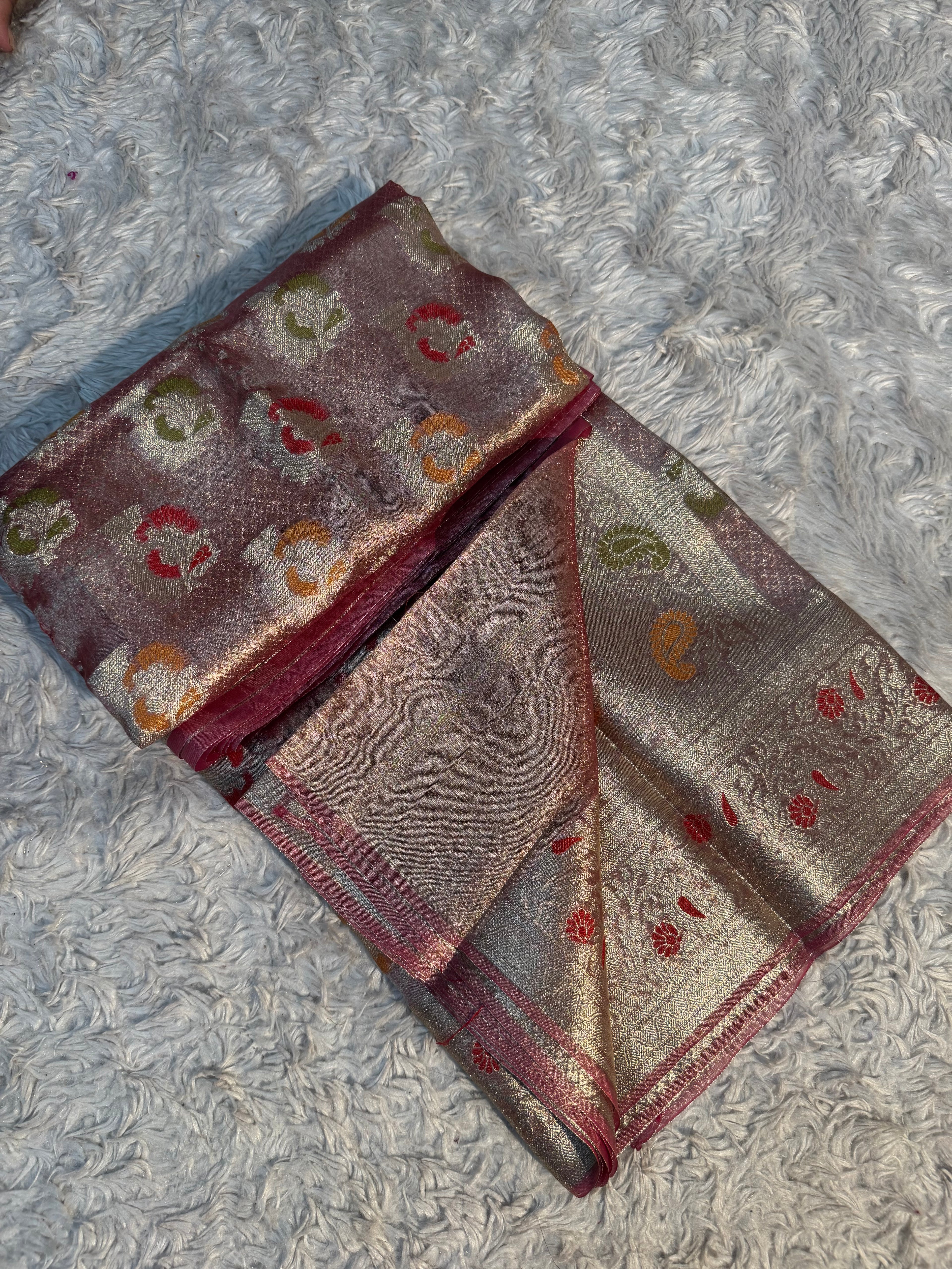 METALLIC PEACHSHADE SOFT TISSUE SILK SAREE