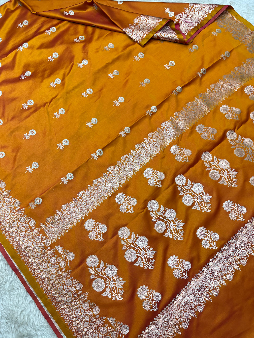 PREMIUM RUST ORANGE SHADE MASHRU KATAN SILK SAREE