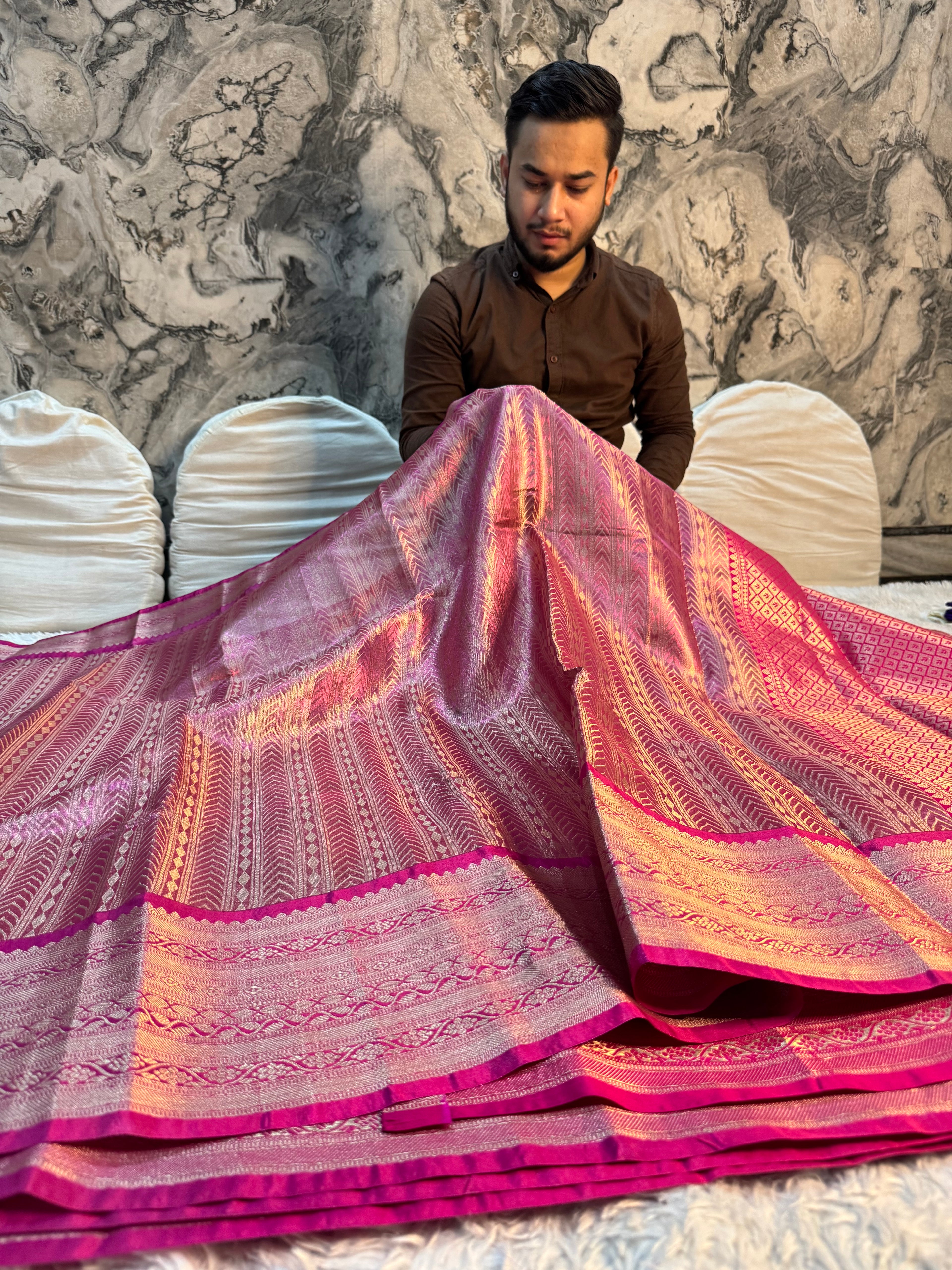 PREMIUM YELLOW SHADE KANJIVERAM SOFT TISSUE SILK SAREE