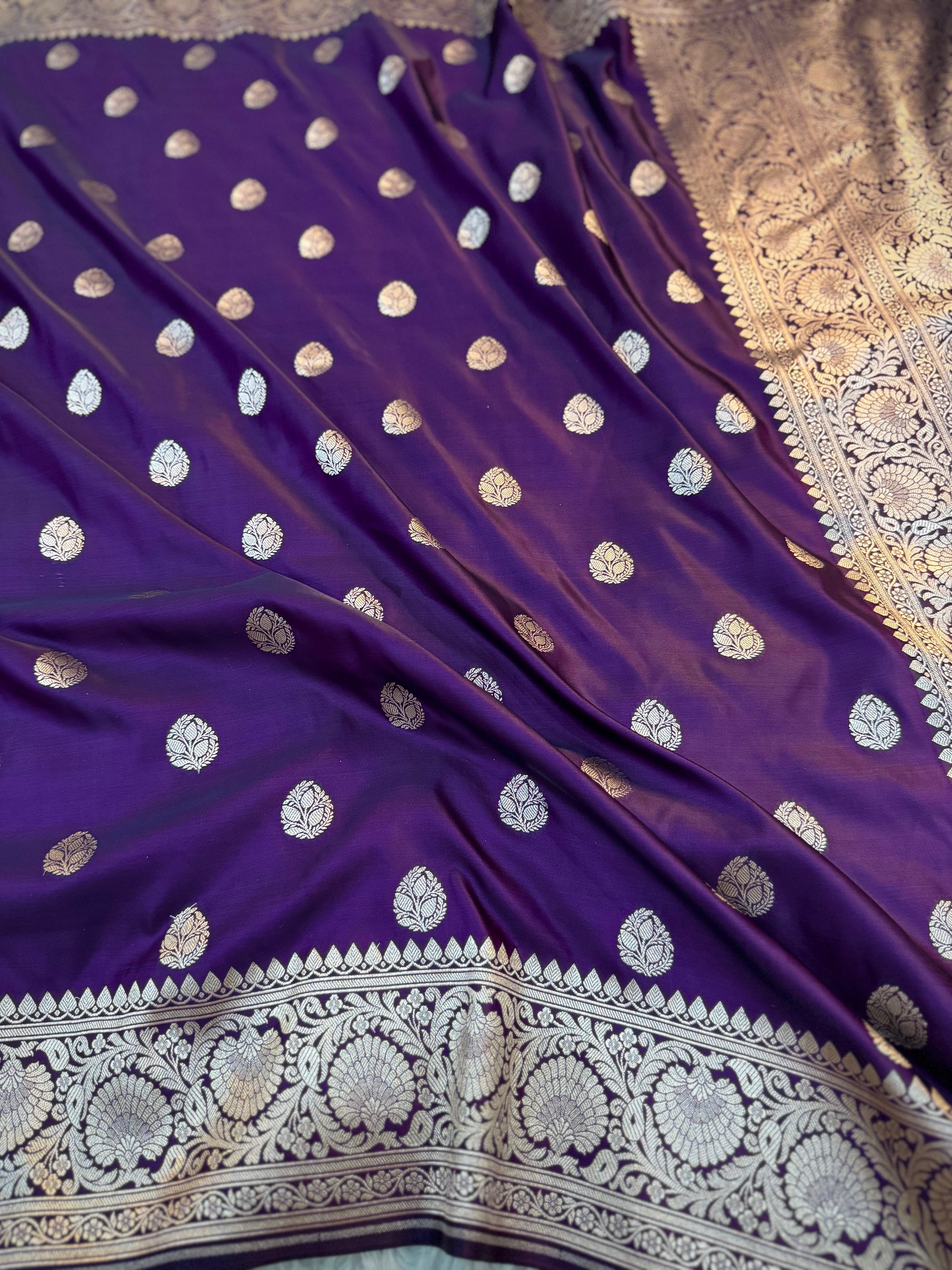 PREMIUM DEEP PURPLE SHADE SATIN MASHRU KATAN SILK SAREE