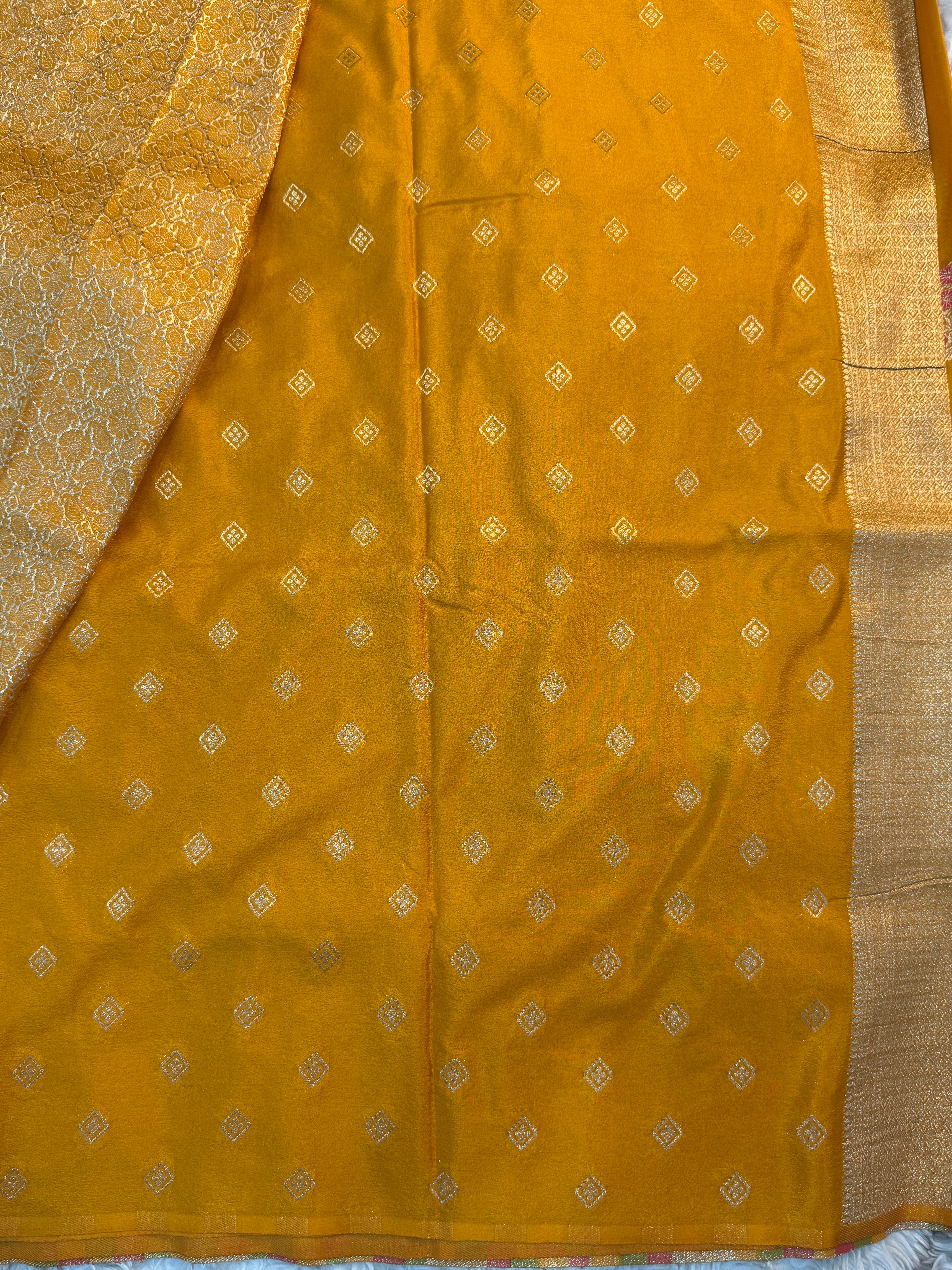 MUSTARD YELLOW SHADE CHINON GEORGETTE SILK MEENAKARI SAREE