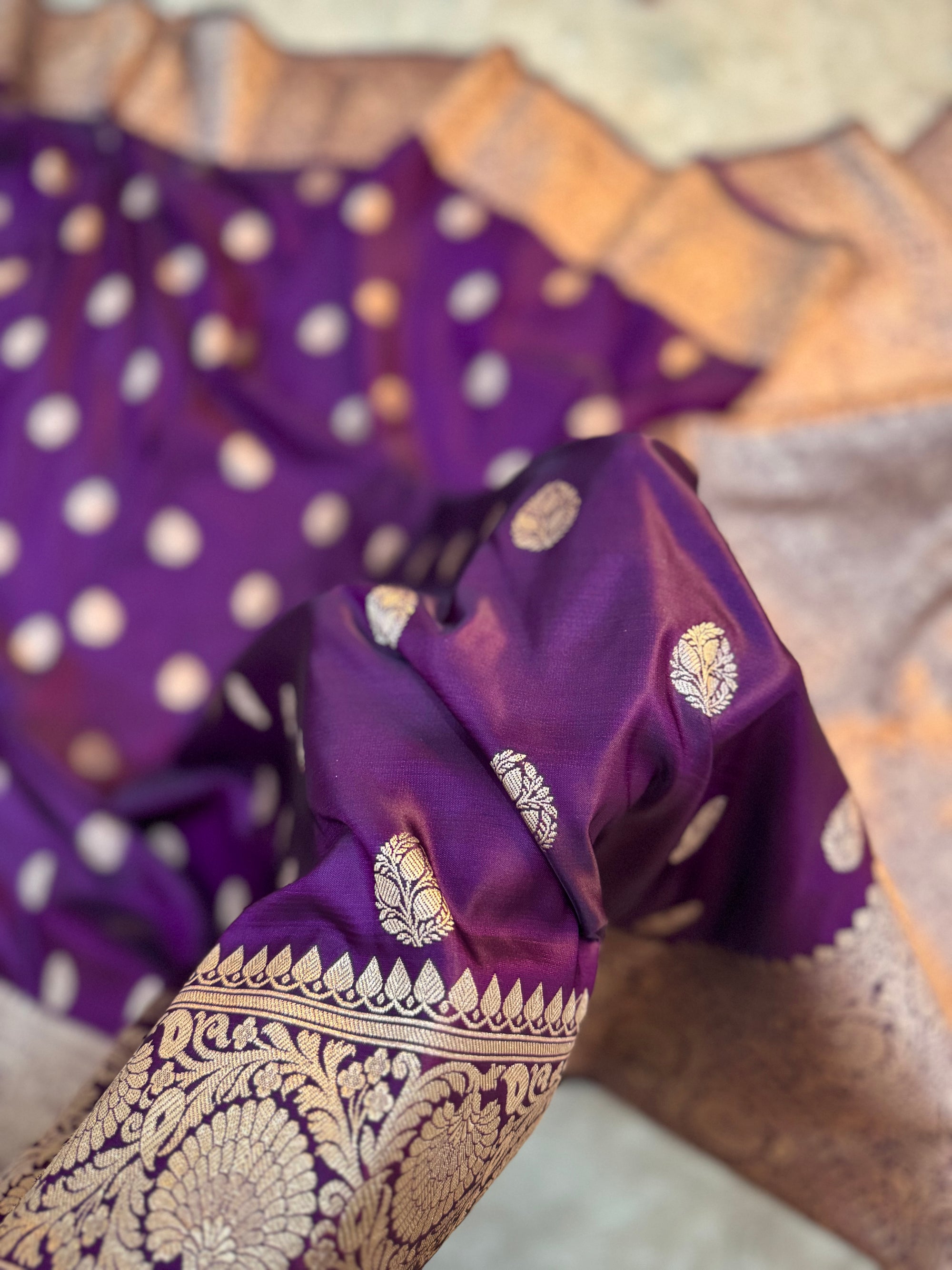 PREMIUM DEEP PURPLE SHADE SATIN MASHRU KATAN SILK SAREE