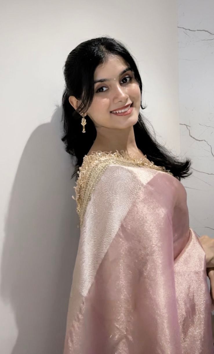 JANHVI KAPOOR INSPIRED BABY PINK DESIGNER TISSUE SILK SAREE