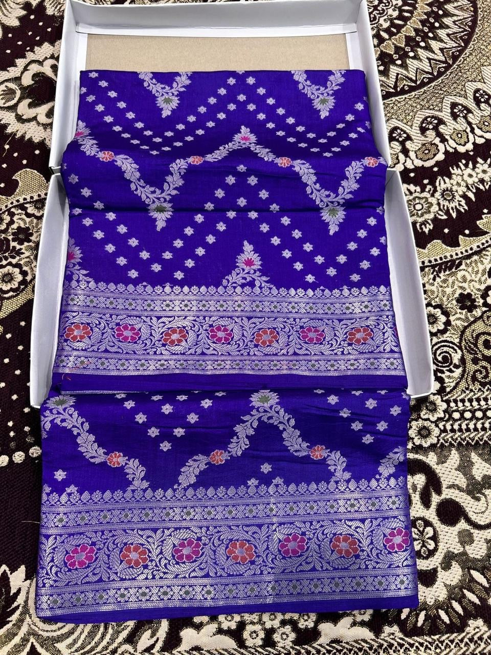 PREMIUM ROYAL BLUE SHADE PURE CHINIYA SILK SAREE