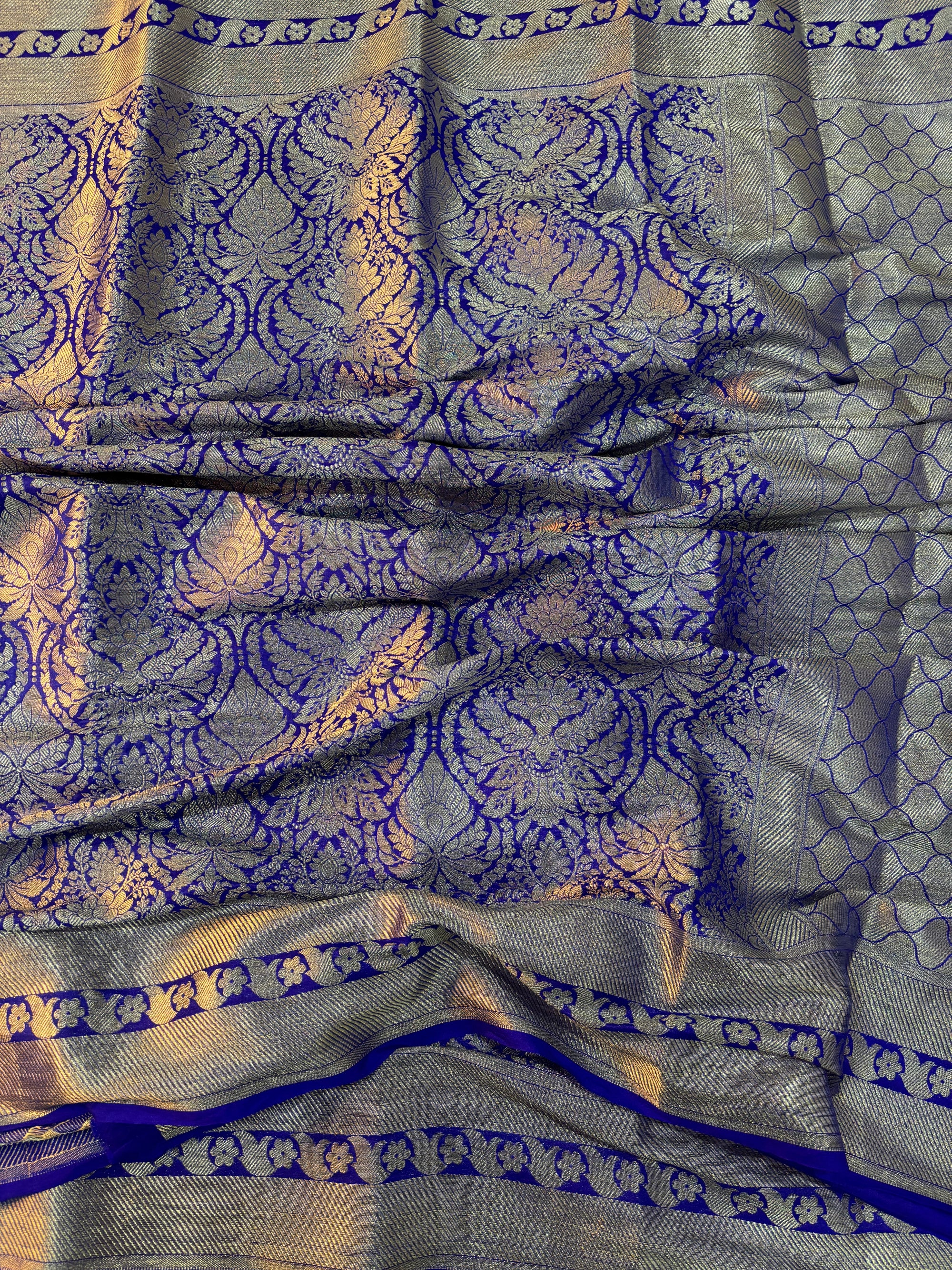 JANHVI KAPOOR INSPIRED ROYAL BLUE SEMI KATAN SILK SAREE