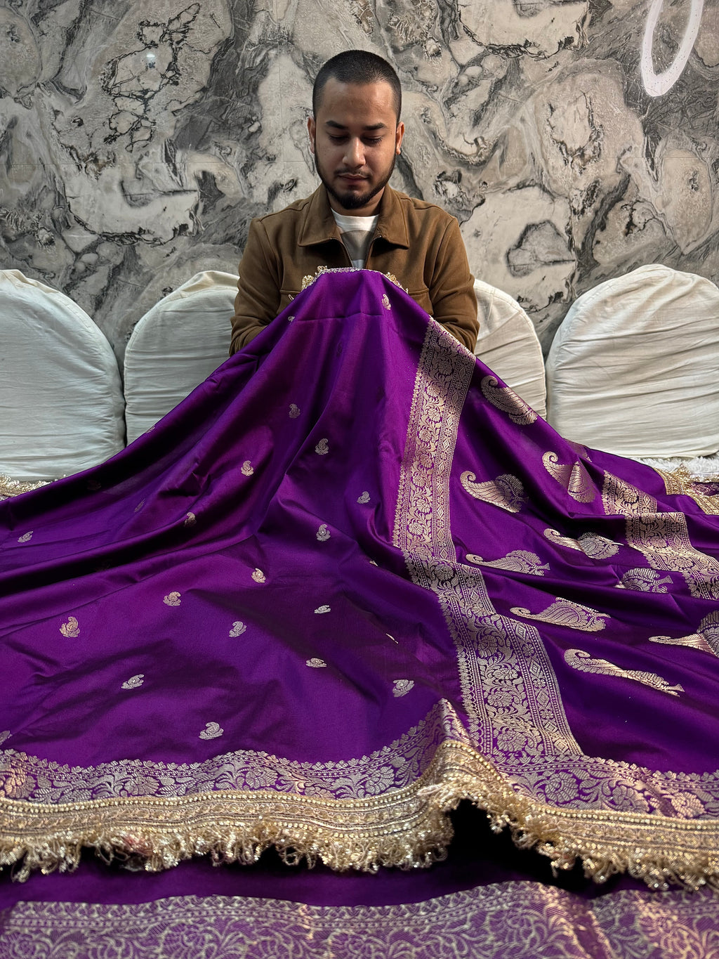 PREMIUM DEEP PURPLE SHADE BANARASI SOFT SILK SAREE WITH LACE ATTACHED