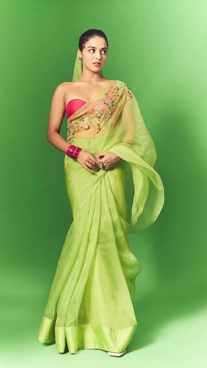 WAMIQA GABBI INSPIRED GREEN DESIGNER ORGANZA SILK SAREE