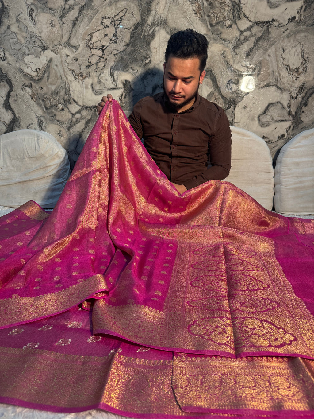 PREMIUM RANI SHADE SOFT KATAN TISSUE SILK SAREE
