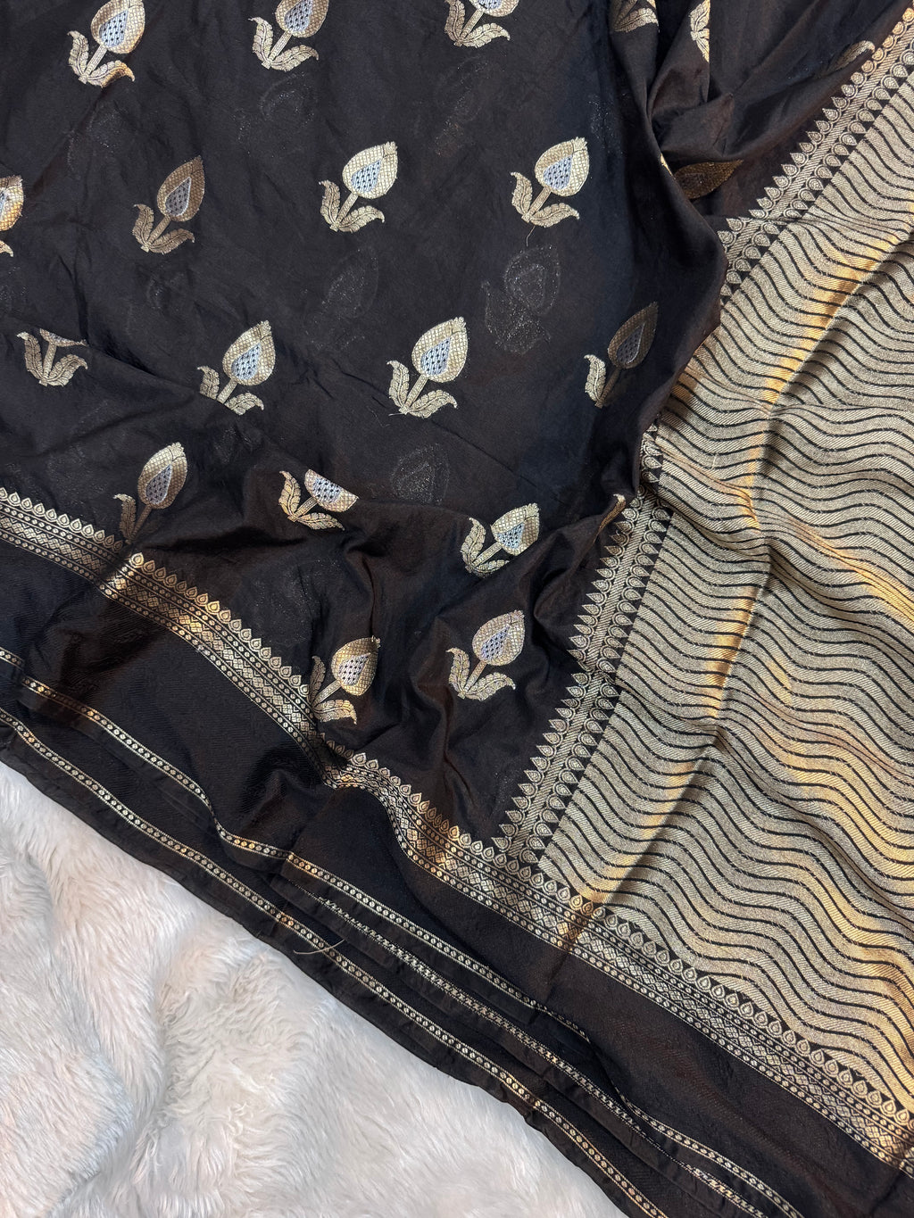 PREMIUM BLACK CHINIYA SILK SAREE