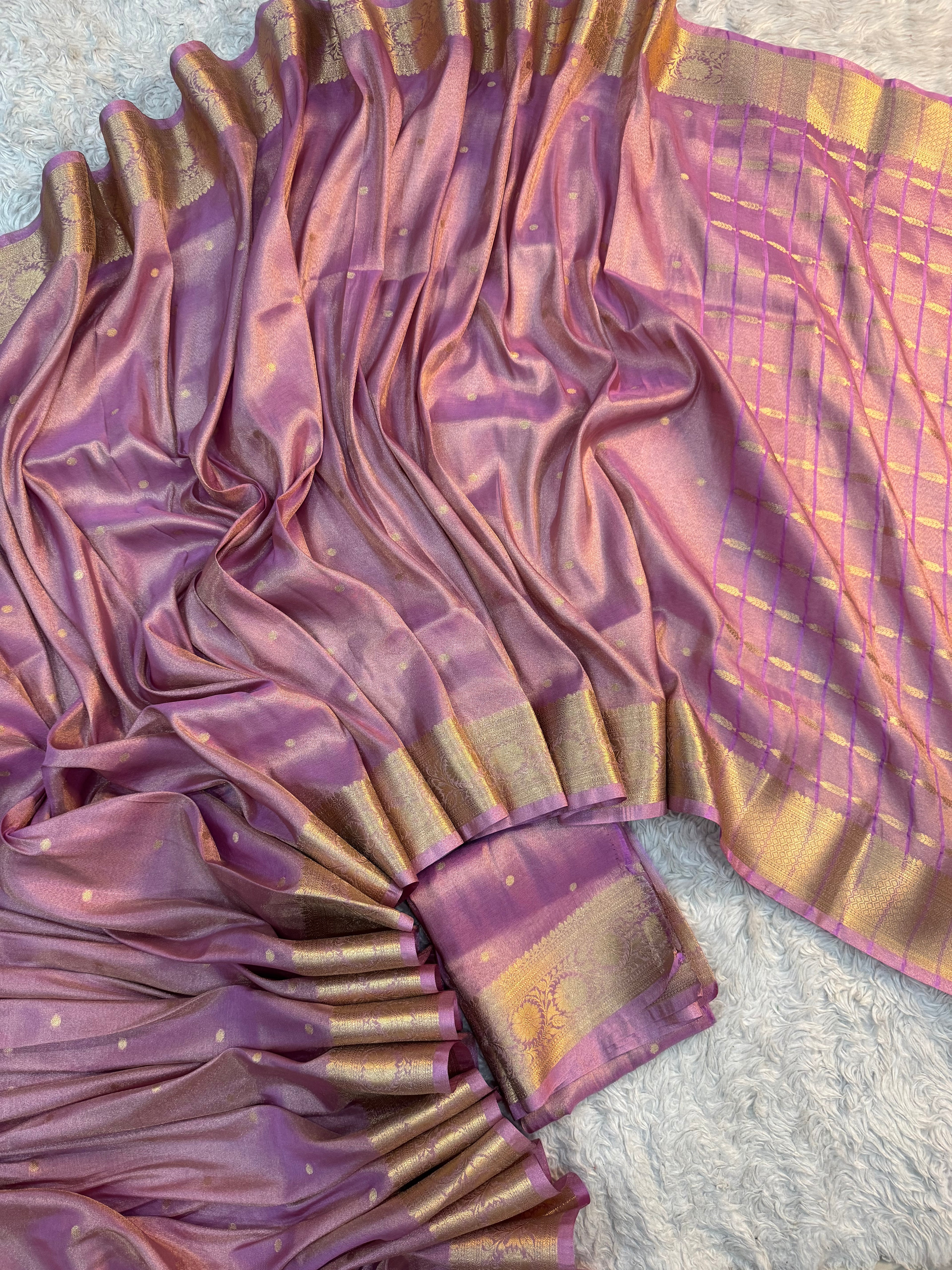 PREMIUM LILAC PINK SHADE SOFT KATAN TISSUE SILK BANARASI SAREE