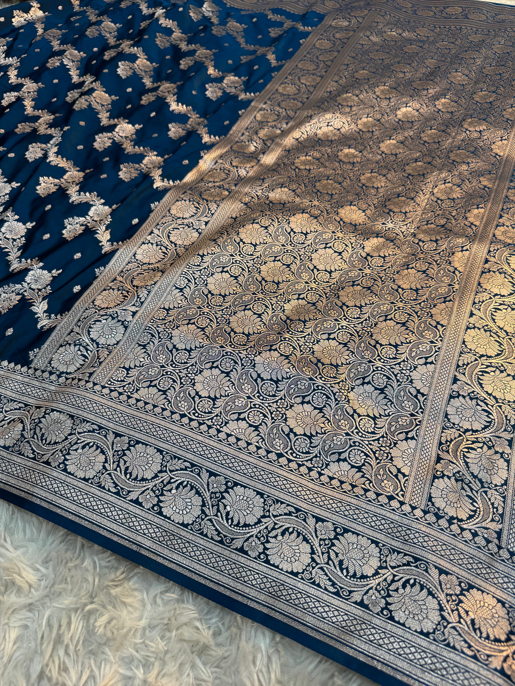 PREMIUM GERMAN BLUE SHADE SATIN MASHRU KATAN SILK SAREE