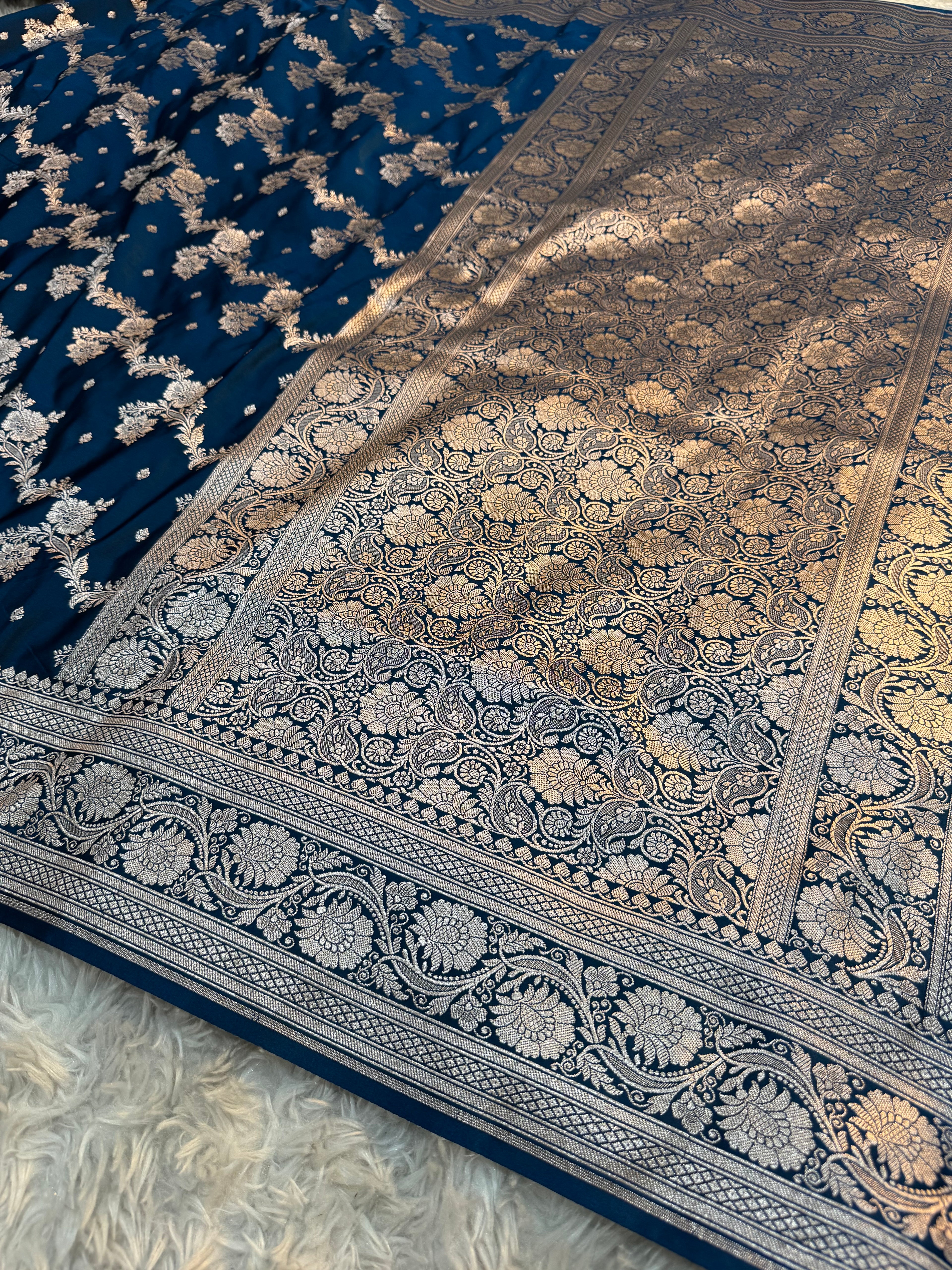 PREMIUM GERMAN BLUE SHADE SATIN MASHRU KATAN SILK SAREE