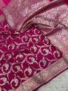 PREMIUM RANI SHADE MASHRU KATAN SILK JAAL DESIGN WEAVE SAREE