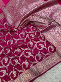 PREMIUM RANI SHADE MASHRU KATAN SILK JAAL DESIGN WEAVE SAREE