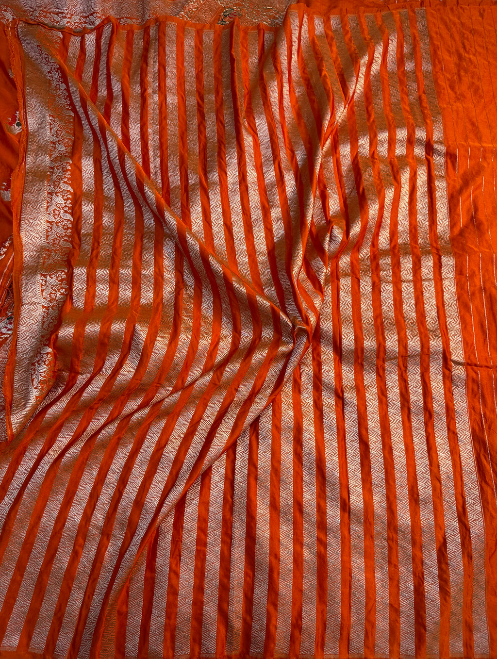 PREMIUM ORANGE SHADE SATIN MASHRU KATAN SILK SAREE