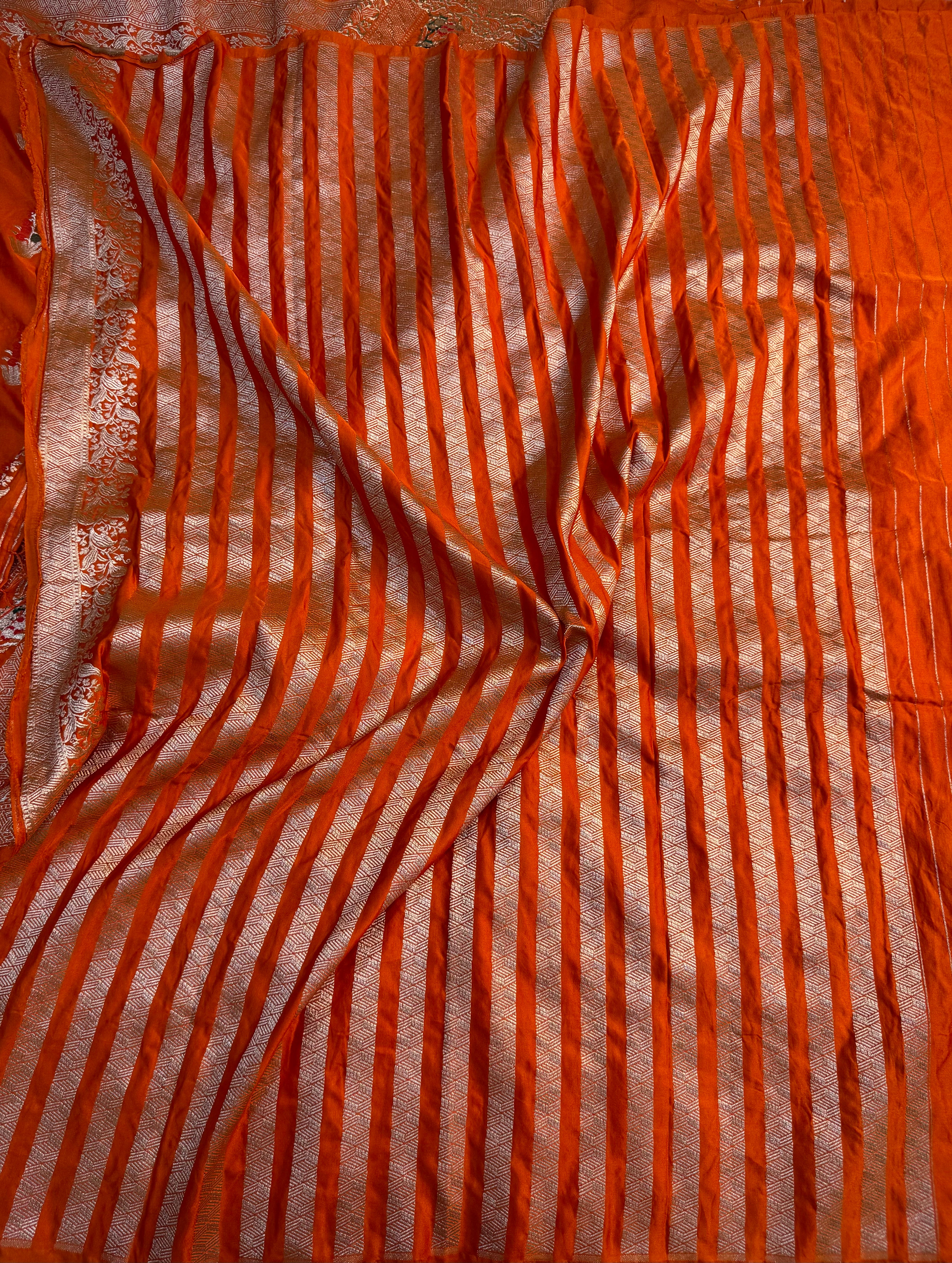 PREMIUM ORANGE SHADE SATIN MASHRU KATAN SILK SAREE