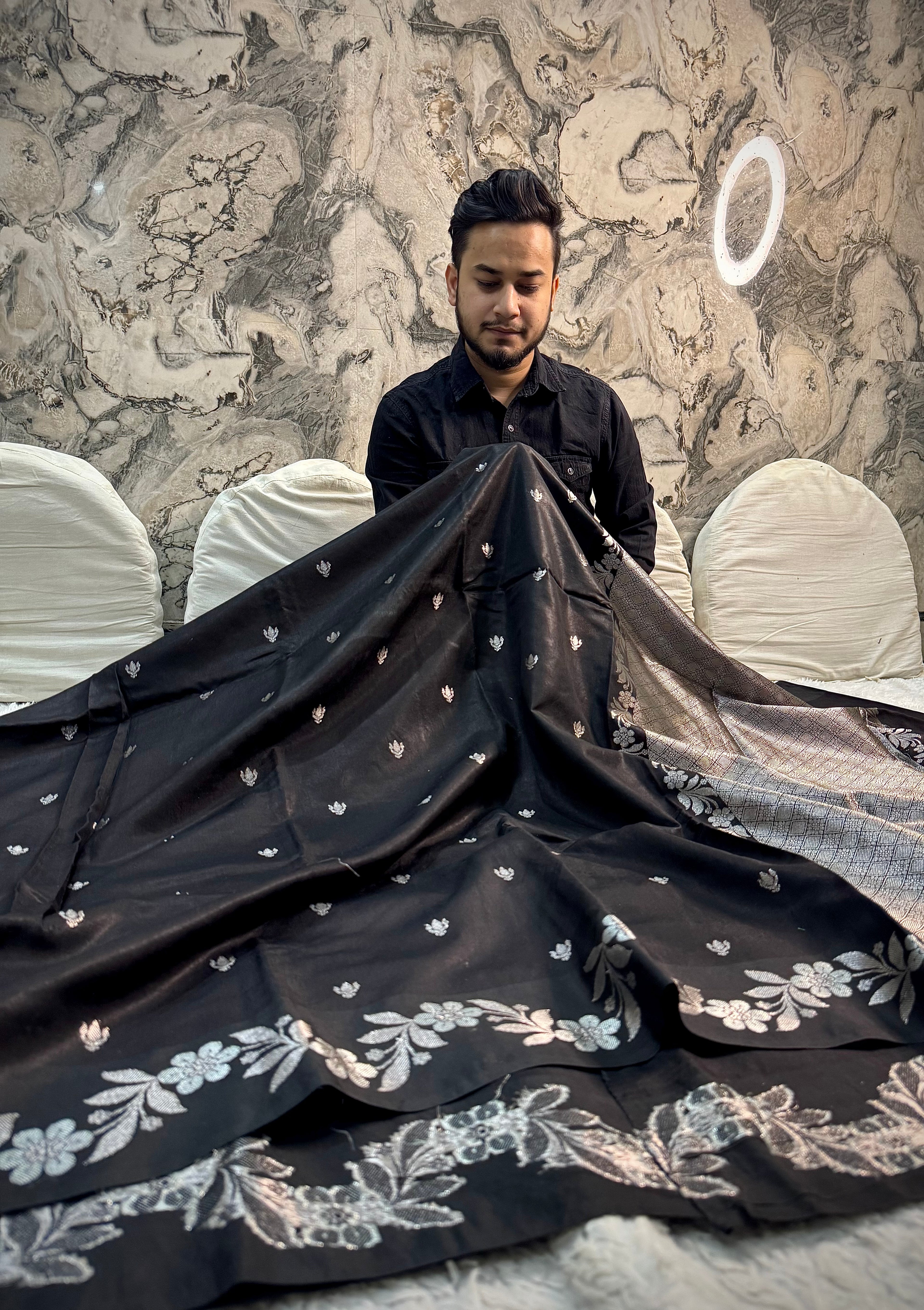 PREMIUM BLACK SHADE RAW MANGO SILK SAREE